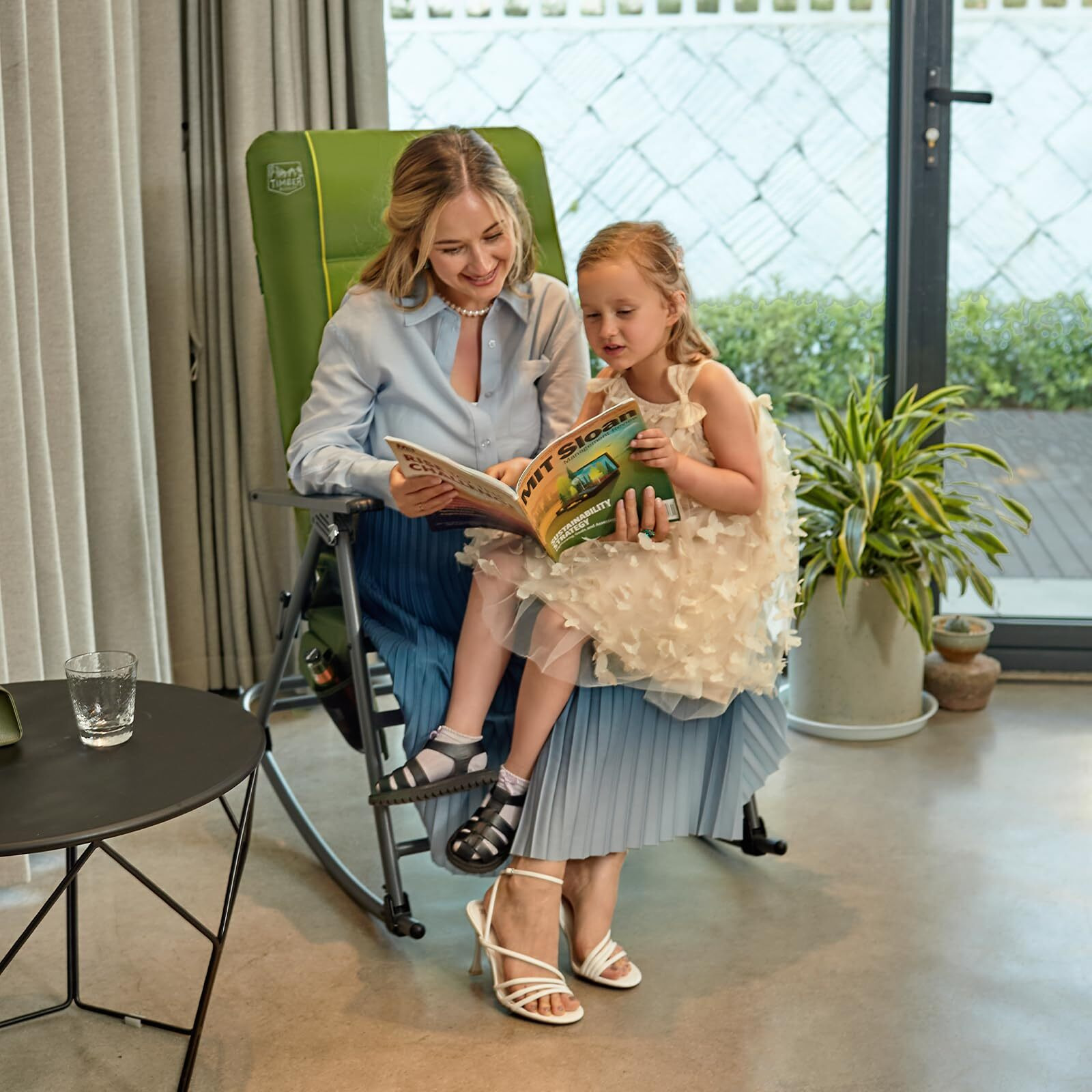 Timber Ridge High Back Oversized Folding Rocking Camping Chair, Padded Outdoor Rocker, Portable Outdoor Chair For Patio, Garden, Lawn, Supports Up To 400 Lbs, Green