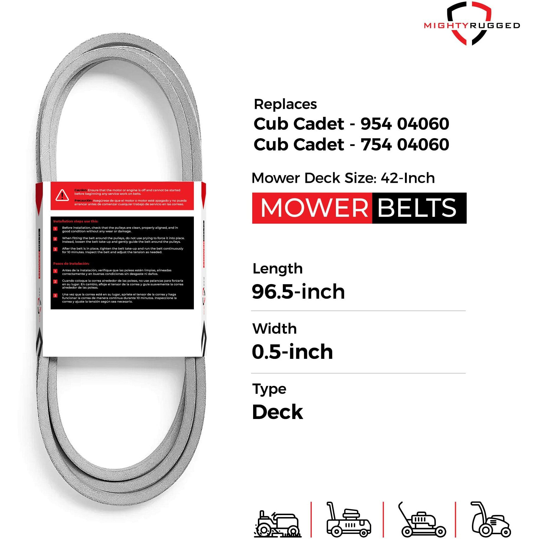 754 04060, 954 04060 Lawn Mower Deck Belt Replacement - Belt Length 96.5"" - Heavy-Duty, Durable, Fits Craftsman/Cub Cadet/John Deere/Sabre Mowers 954-04060B, 954-04060C, 954-04060, 754-04060B