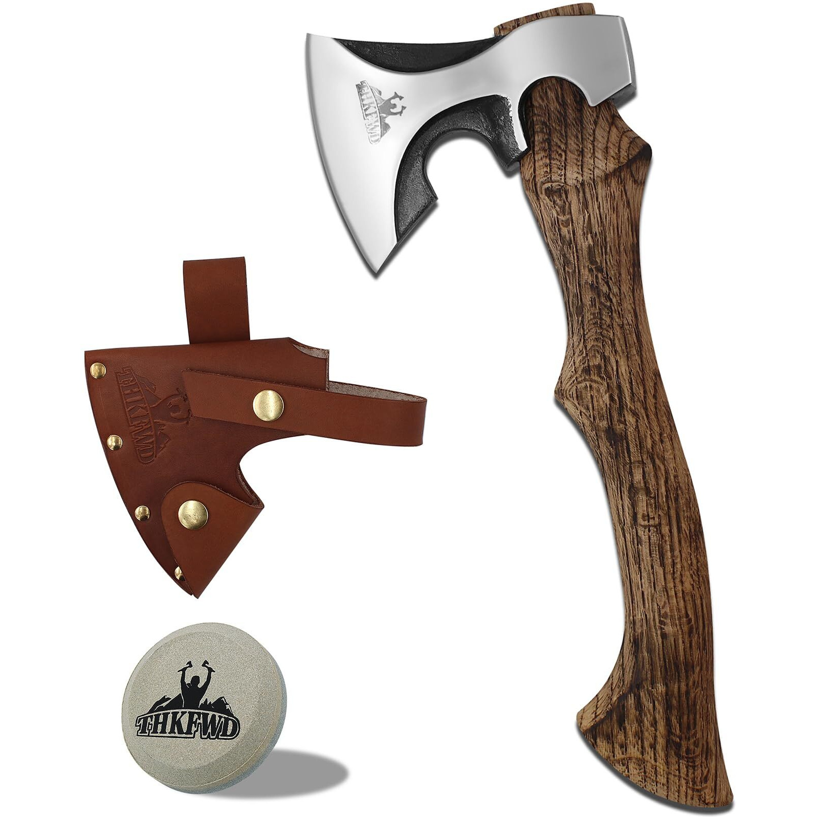 Camping Hatchet -Chopping Axe With Leather Sheath, 13.8"" Forged Carbon Steel Wood Splitting Axe For Chopping Camping Survival