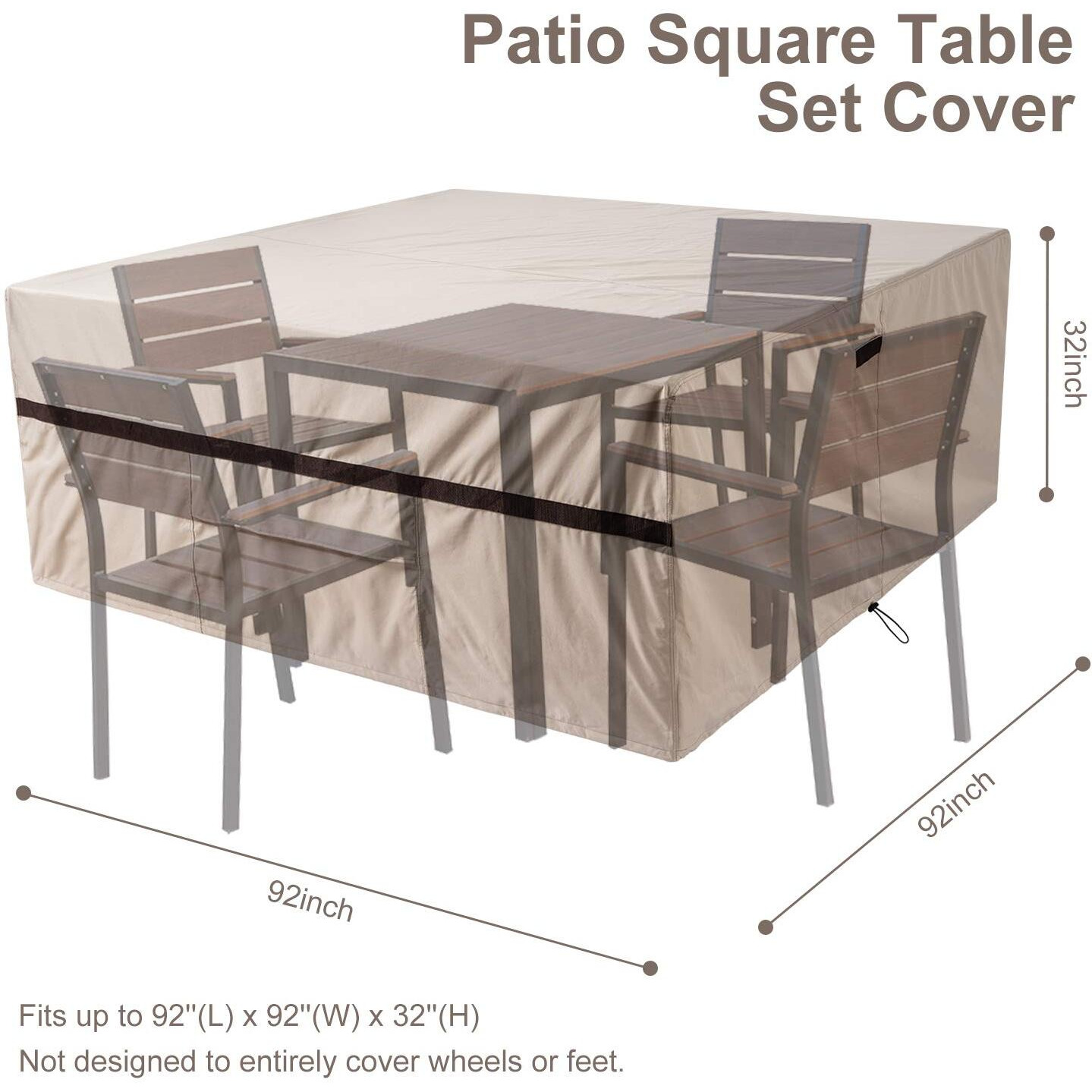 Square Patio Table Cover 92''L X 92''W X 32''H Waterproof 600D Patio Dining Table And Chairs Cover Square Large