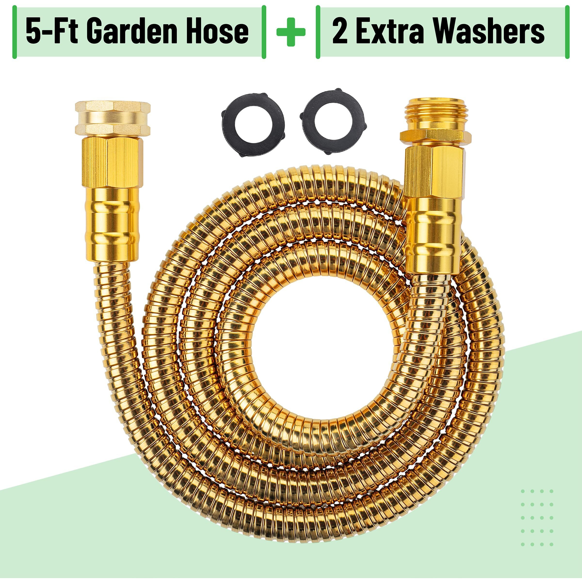 Unco- Garden Hose, 5 Feet, Stainless Steel Hose, Gold Metal Hose, Metal Garden Hose, Stainless Steel Garden Hose, Outdoor Hose, No Kink Garden Hose, Short Garden Hose, Garden Hose Metal