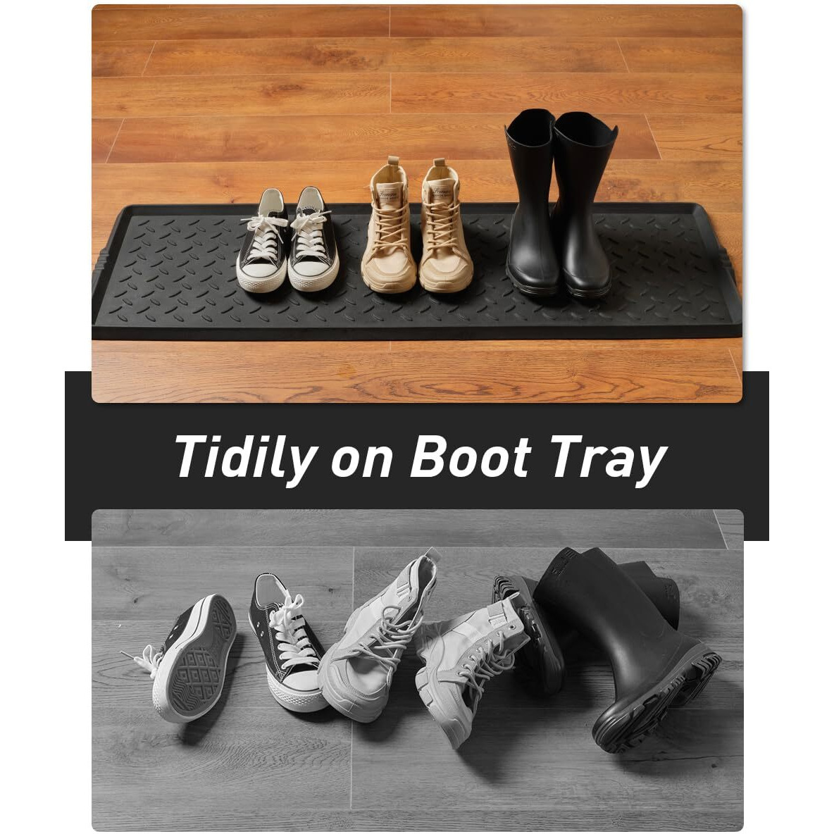 Supenuin Extra Large Boot Tray 48 Inch Boot Storage Heavy Duty Rubber Mats For Floor Waterproof Boot Mat Tray For Entryway Multi Use Shoe Rug 16X47.5 Inches
