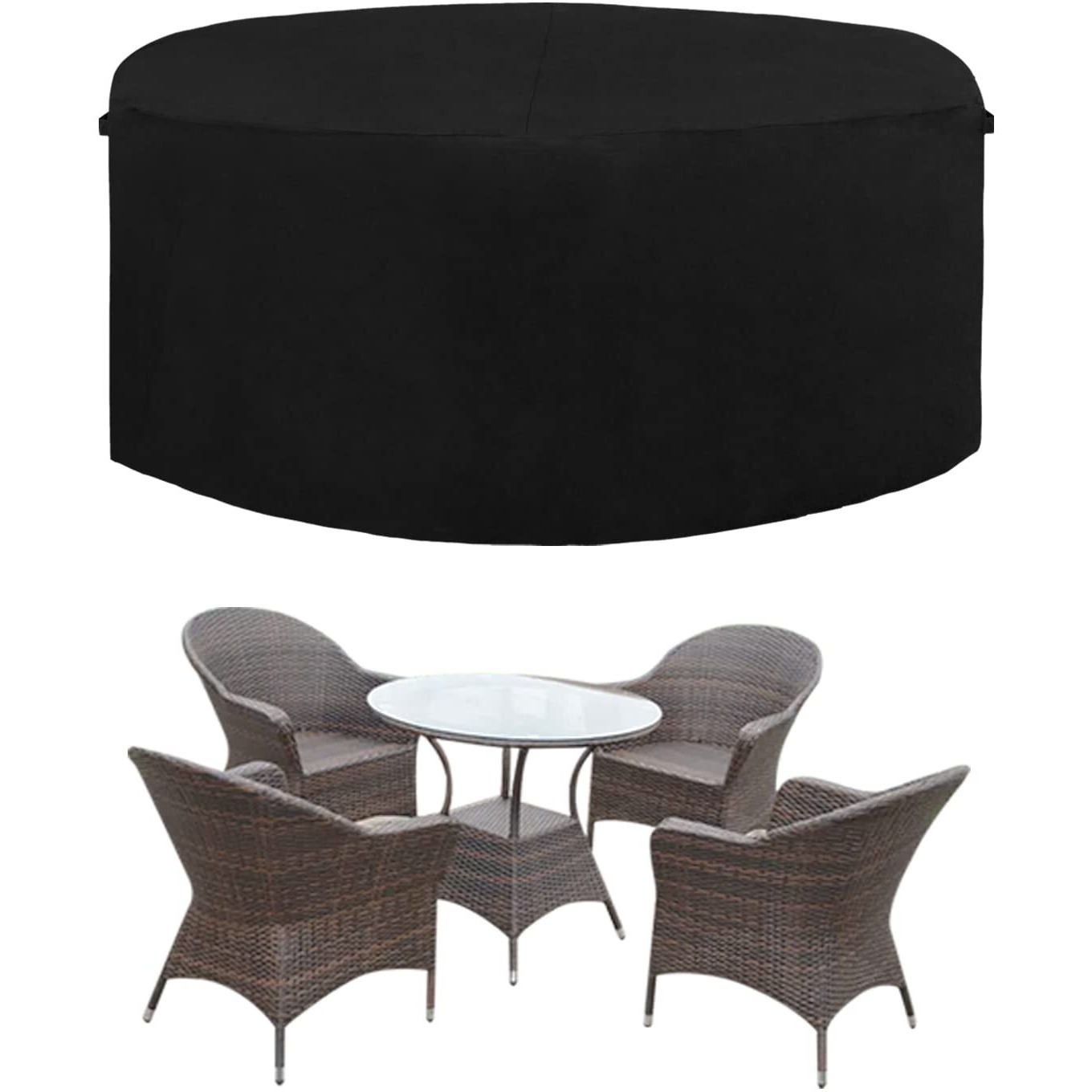 Easy-Going 600D Heavy Duty Round Patio Furniture Cover, Outdoor Table And Chair Set Cover, Waterproof Outdoor Sectional Furniture Set Cover (62&quot&quot Diax 28&quot&quot H, Black)