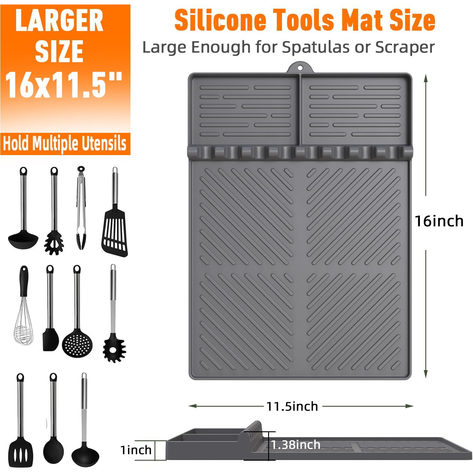 Silicone Grill Mat Compatible With Blackstone, Silicone Griddle Tools Mat With Drip Pad, Spatula Mat For Outdoor Grill Kitchen Counter (Grey)