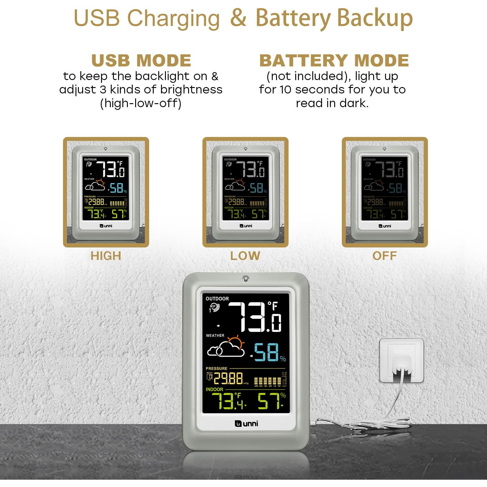 Wireless Weather Stations, With 330Ft Range Sensor And Adjustable Backlight Inside Outside Monitor (Colorful)