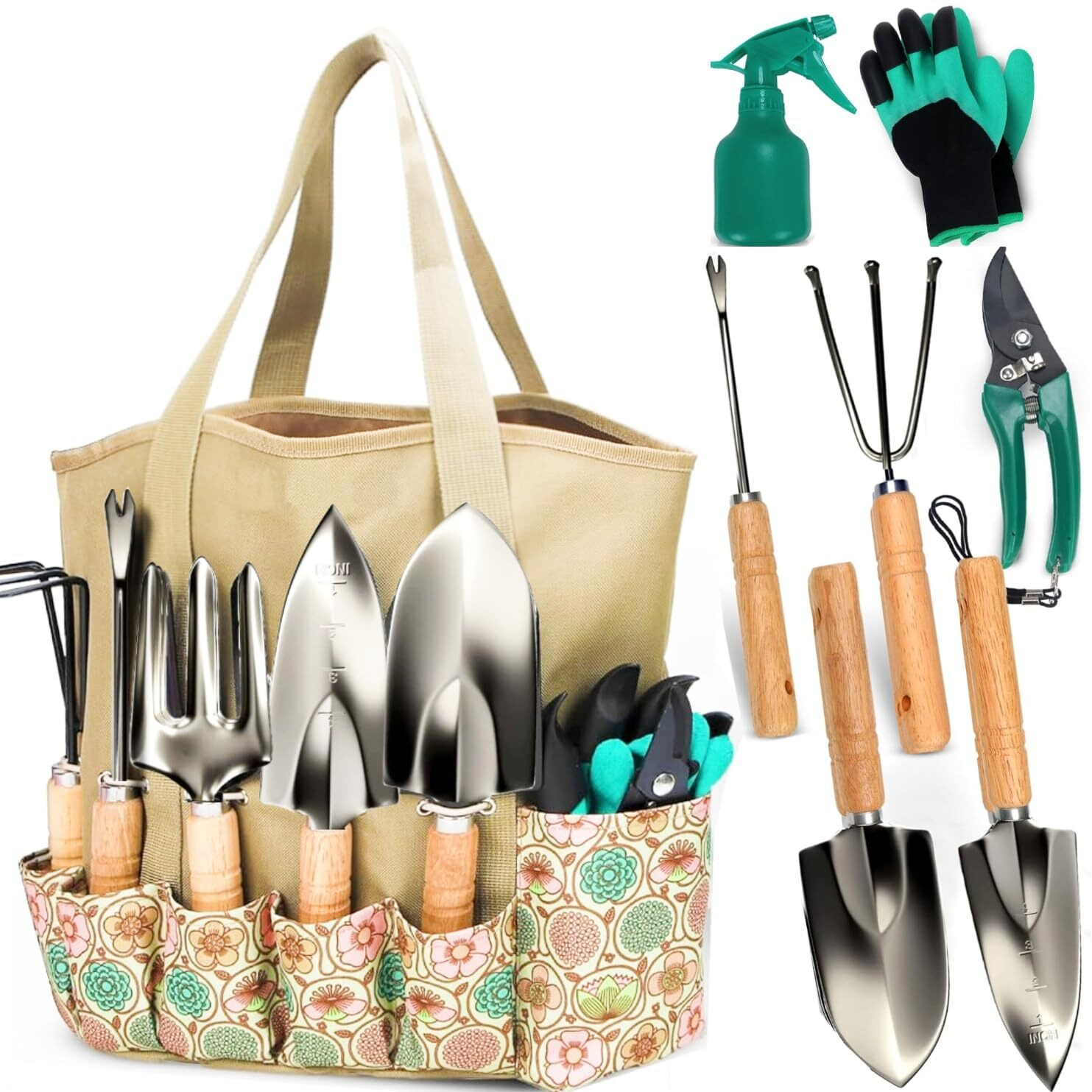 Garden Tool Set, Stainless Steel Heavy Duty Gardening Tool Set, With Non-Slip Grip, Storage Tote Bag, Outdoor Hand Tools, Ideal Garden Tool Kit Gifts For Women And Men