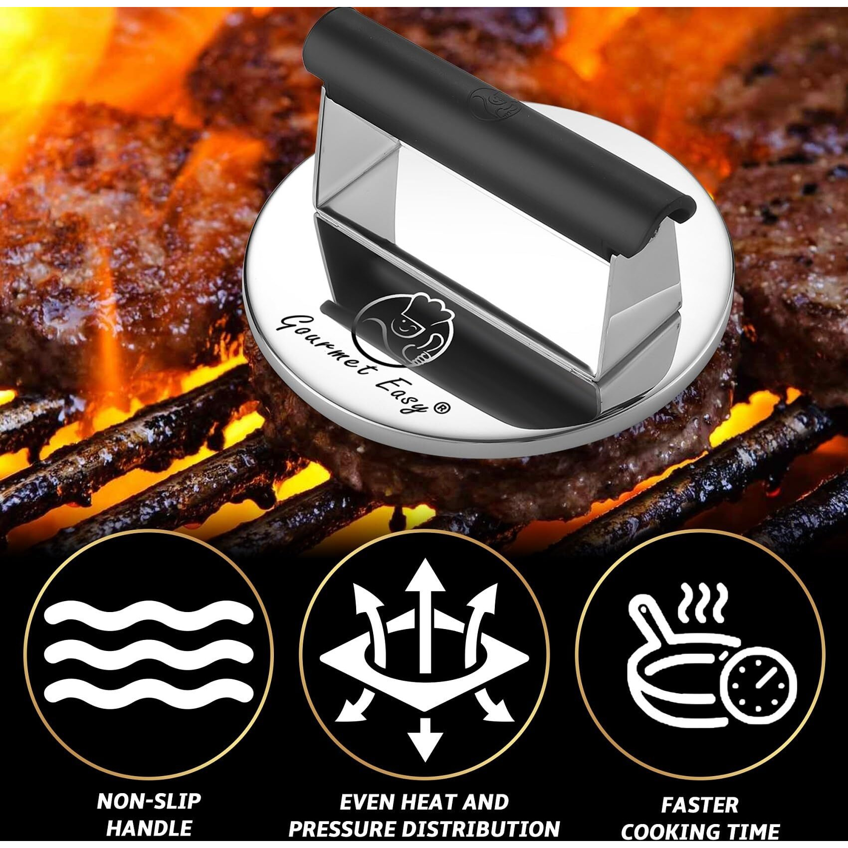 2Lb Smash Burger Press Stainless Steel, Burger Smasher For Griddle Heat Resistant Handle, Hamburger Press, Dishwasher Safe Grill Press For Griddle, Meat Press Griddle Press For Flat Top Grill Cooking