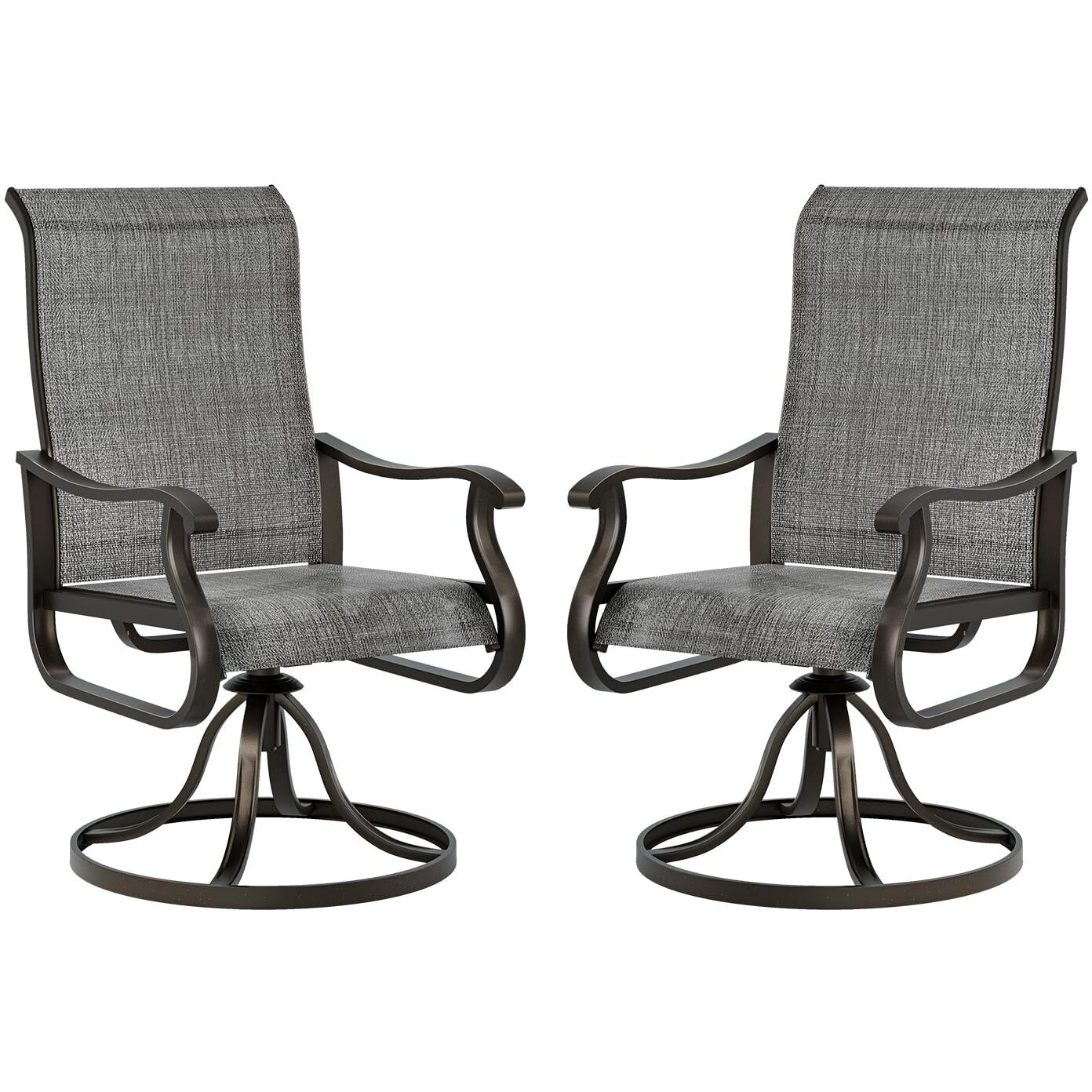 Udpatio Patio Swivel Dining Chairs Set Of 2, Outdoor Dining Chairs High Back With All Weather Breathable Textilene, Metal Rocking Frame For Lawn Garden Backyard, Dark Gray