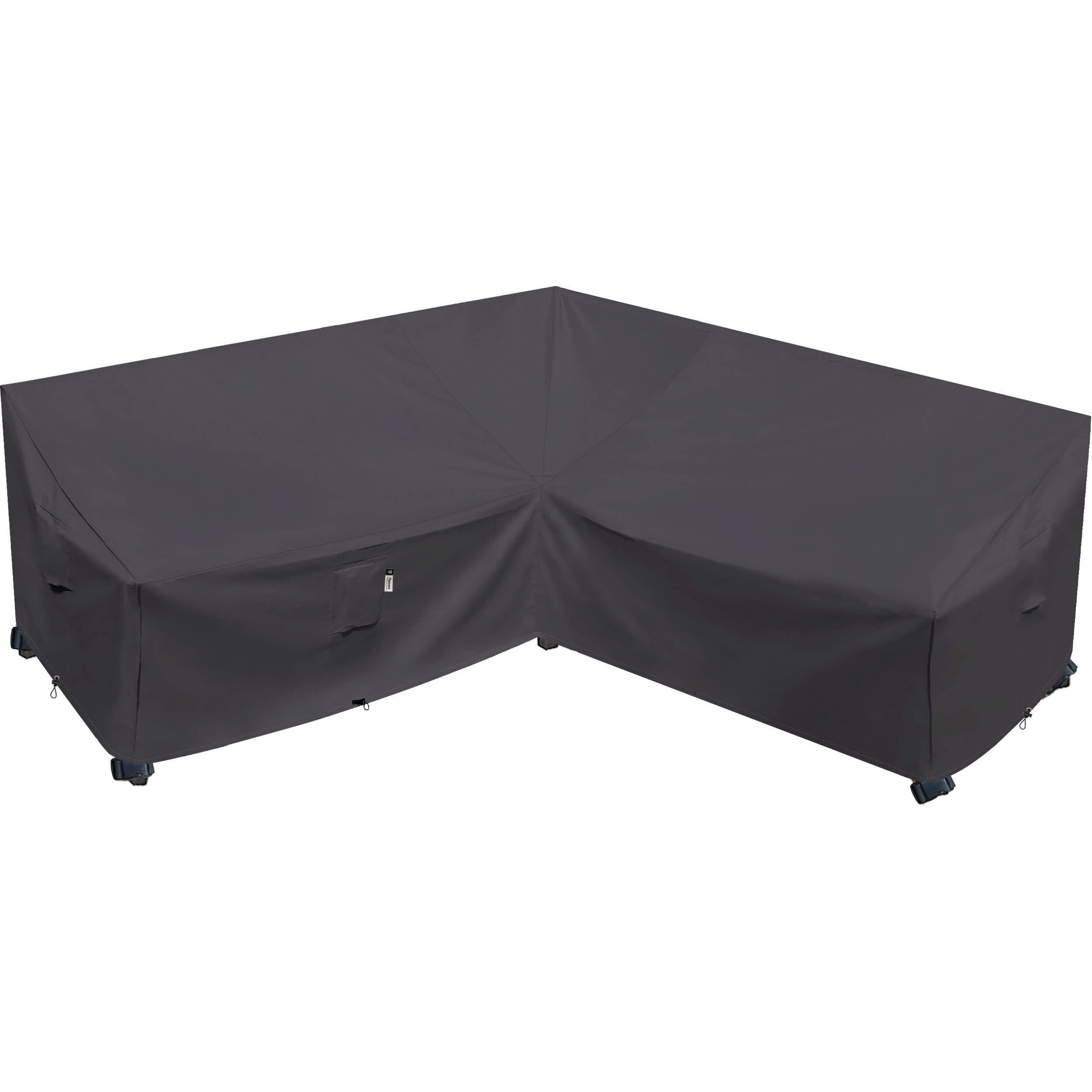 Flexiyard Heavy Duty Outdoor Sectional Sofa Cover, Waterproof 600D Patio Sectional Couch Cover, Lawn Patio Furniture Cover (Storm Grey, V-Shaped-90 X 90"")