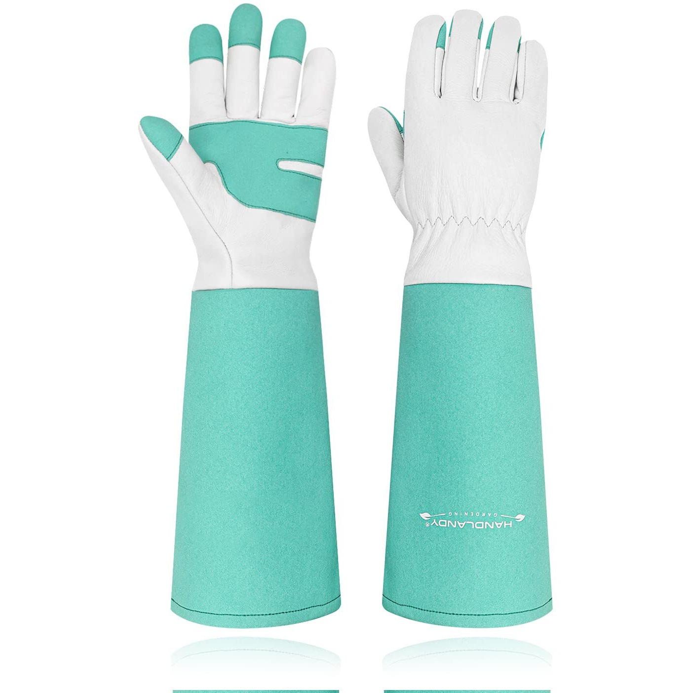 Handlandy Long Gardening Gloves For Men & Women, Thorn Proof Rose Pruning Gloves Leather Gauntlets Garden Gloves Yard Work Gloves (Small, Green)