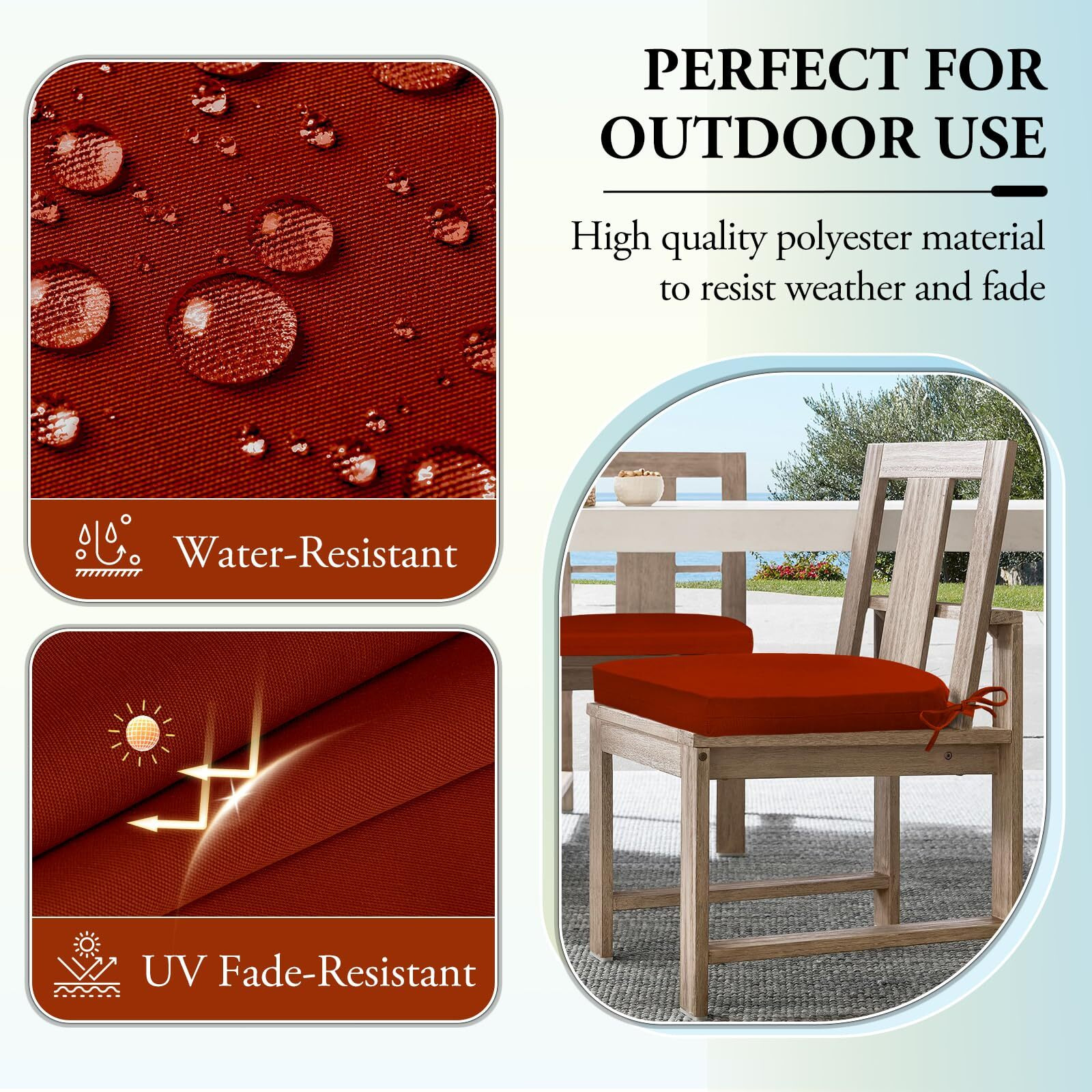Wellsin Outdoor Chair Cushions For Patio Furniture - Patio Chair Cushions Set Of 2 - Waterproof Round Corner Outdoor Seat Cushions 17"&quotX16"&quotX2"", Brick Red