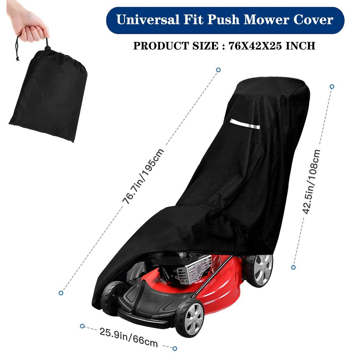 Outdoors Lawn Mower Cover - Heavy Duty 420D Polyester Oxford Waterproof, Uv Protection Universal Fit Push Lawn Mower With Drawstring & Cover Storage Bag, Lawnmower Covers For Outdoor Waterproof, Black