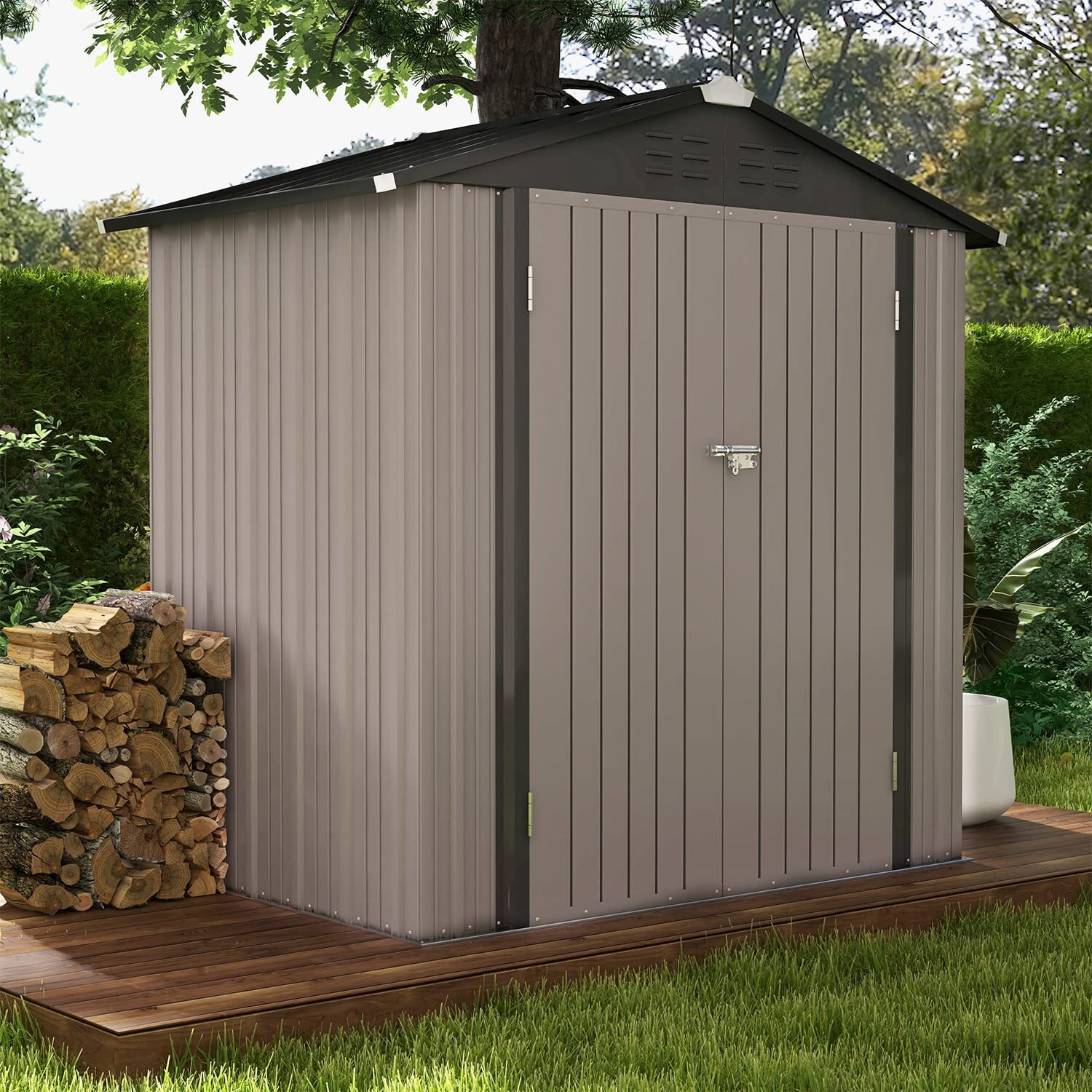 Patiowell 6X4 Ft Outdoor Storage Shed, Garden Tool Storage Shed With Sloping Roof And Double Lockable Door, Outdoor Shed For Garden Backyard Patio Lawn, Brown