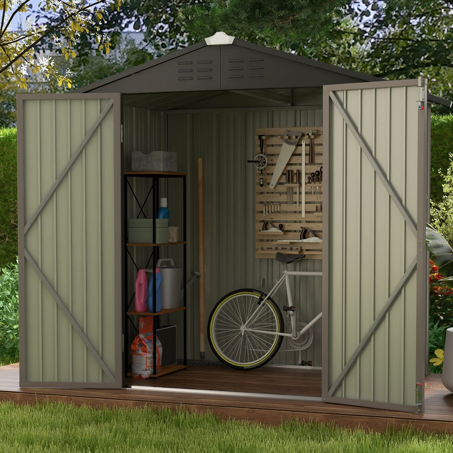 Patiowell 6X4 Ft Outdoor Storage Shed, Garden Tool Storage Shed With Sloping Roof And Double Lockable Door, Outdoor Shed For Garden Backyard Patio Lawn, Brown
