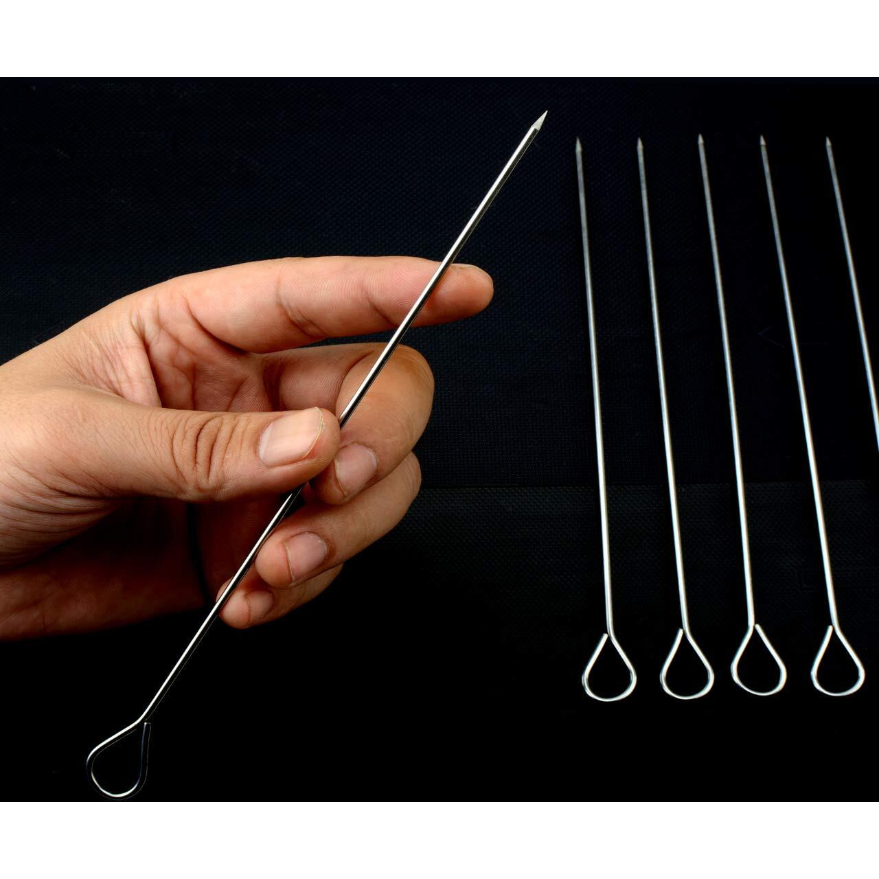 Honshen 8 Inch Stainless Steel Skewers,Roast Goose Needle Barbecue Skewers, Bbq Skewers, Shish Kebab Kabob Skewers 12 Pcs