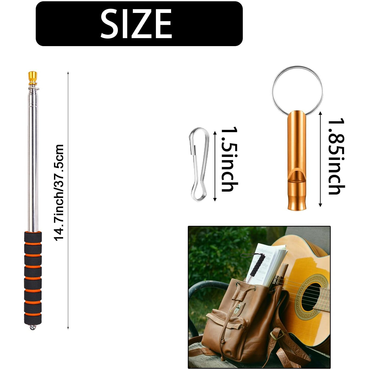 9.8Ft Telescopic Flag Pole,Stainless Steel Handheld Portable Extendable Retractable Flagpole With Clips,Anti-Slip Grip,Whistle,Telescoping Flag Banner Pole Pointer For Tour Guide,Teachers (Orange Red)