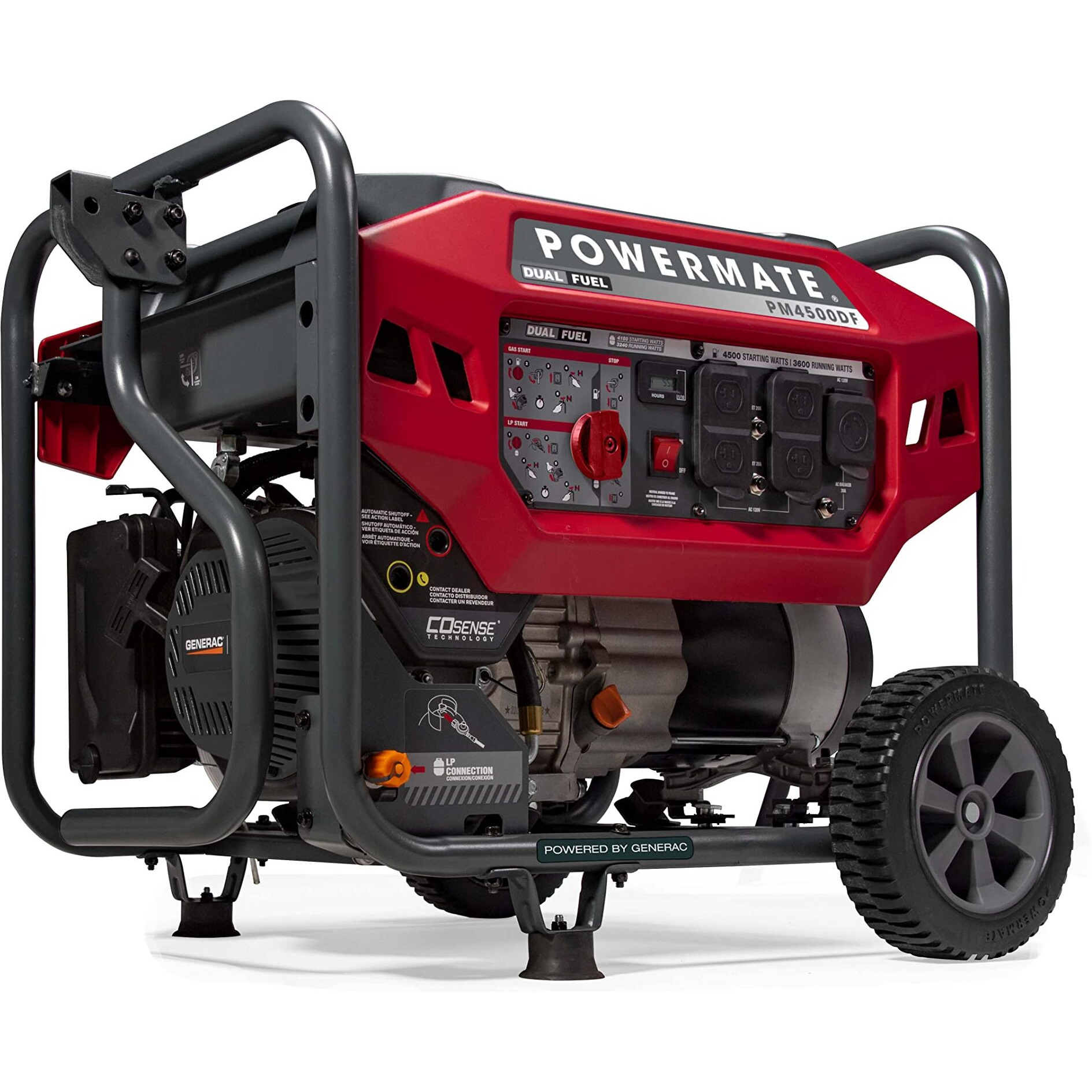 Powermate Pm4500 4,500-Watt Dual-Fuel Compatible Portable Generator - Gas And Propane - Cosense Technology - Reliable Power Solution For Home, Camping, And Emergency Backup - 49 State/Csa - Red/Black