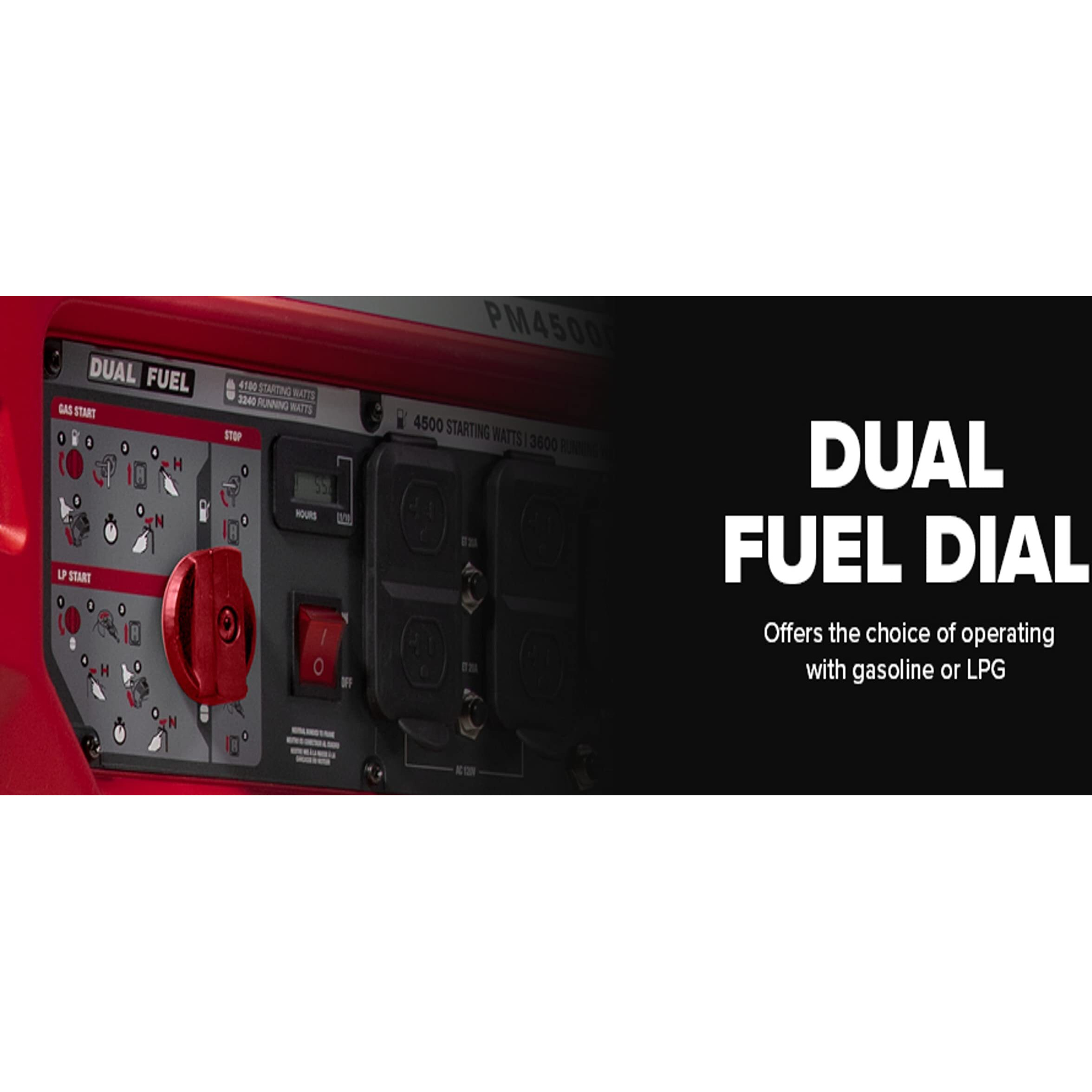 Powermate Pm4500 4,500-Watt Dual-Fuel Compatible Portable Generator - Gas And Propane - Cosense Technology - Reliable Power Solution For Home, Camping, And Emergency Backup - 49 State/Csa - Red/Black