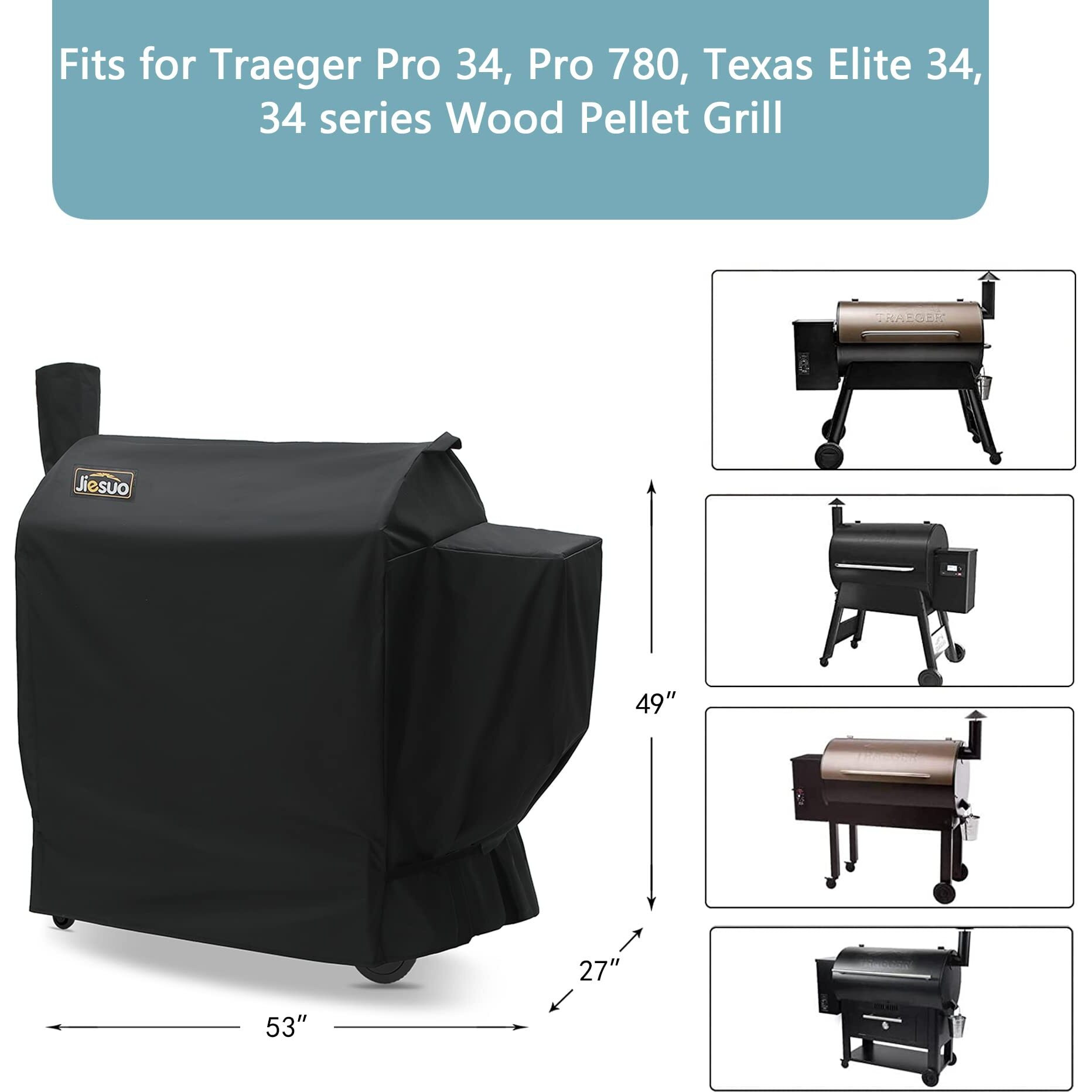 Jiesuo Grill Cover For Traeger 780/34 Series Grills, Heavy Duty And Waterproof Pellet Cover For Traeger Bac504 Full-Length Pro 780 Grill