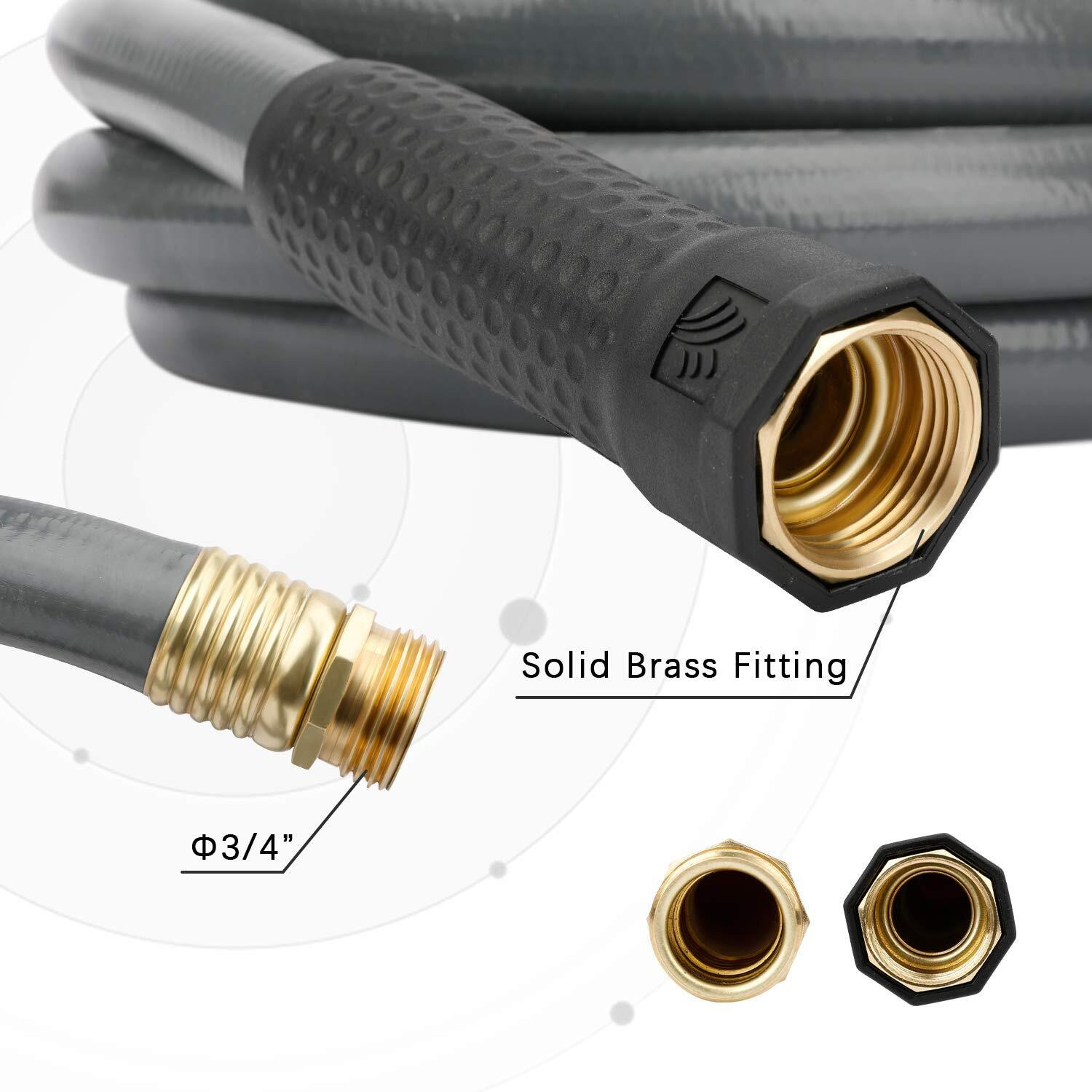 Worth Garden 3/4 In. X 50 Ft. Long Water Hose - Heavy Duty Durable Non Kinking Garden Hose - Pvc Material Hose With Brass Fittings - Flexible Hose For Household And Commercial Use - Grey