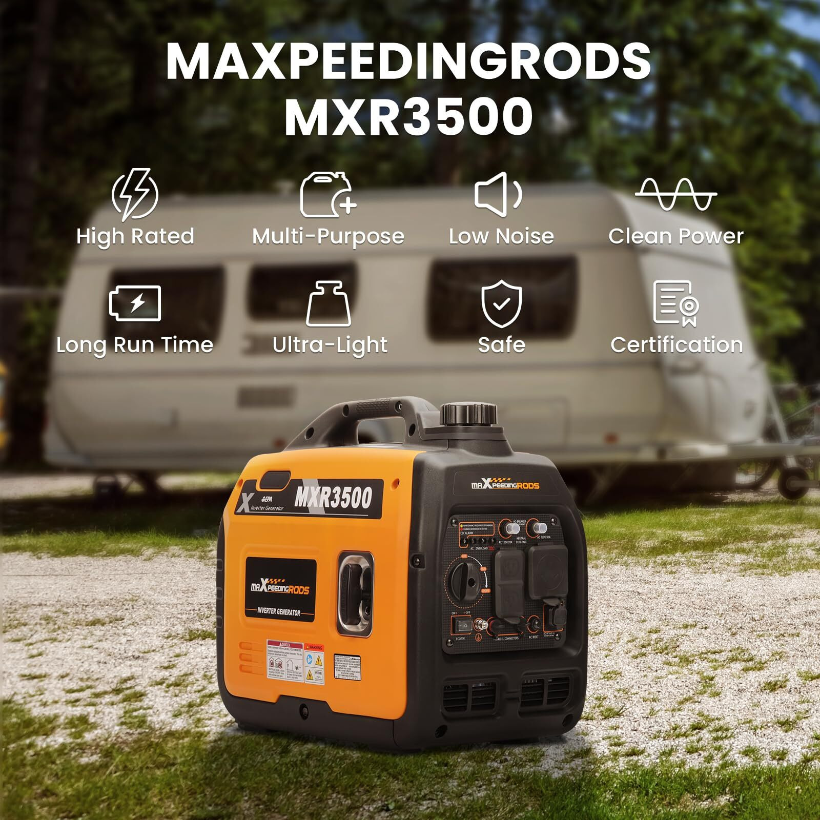 Maxpeedingrods 3500 Watt Portable Inverter Generator Gas Powered, Epa Compliant, Compact And Lightweight For Home Backup Power, Outdoor Camping, Rv And Trailer