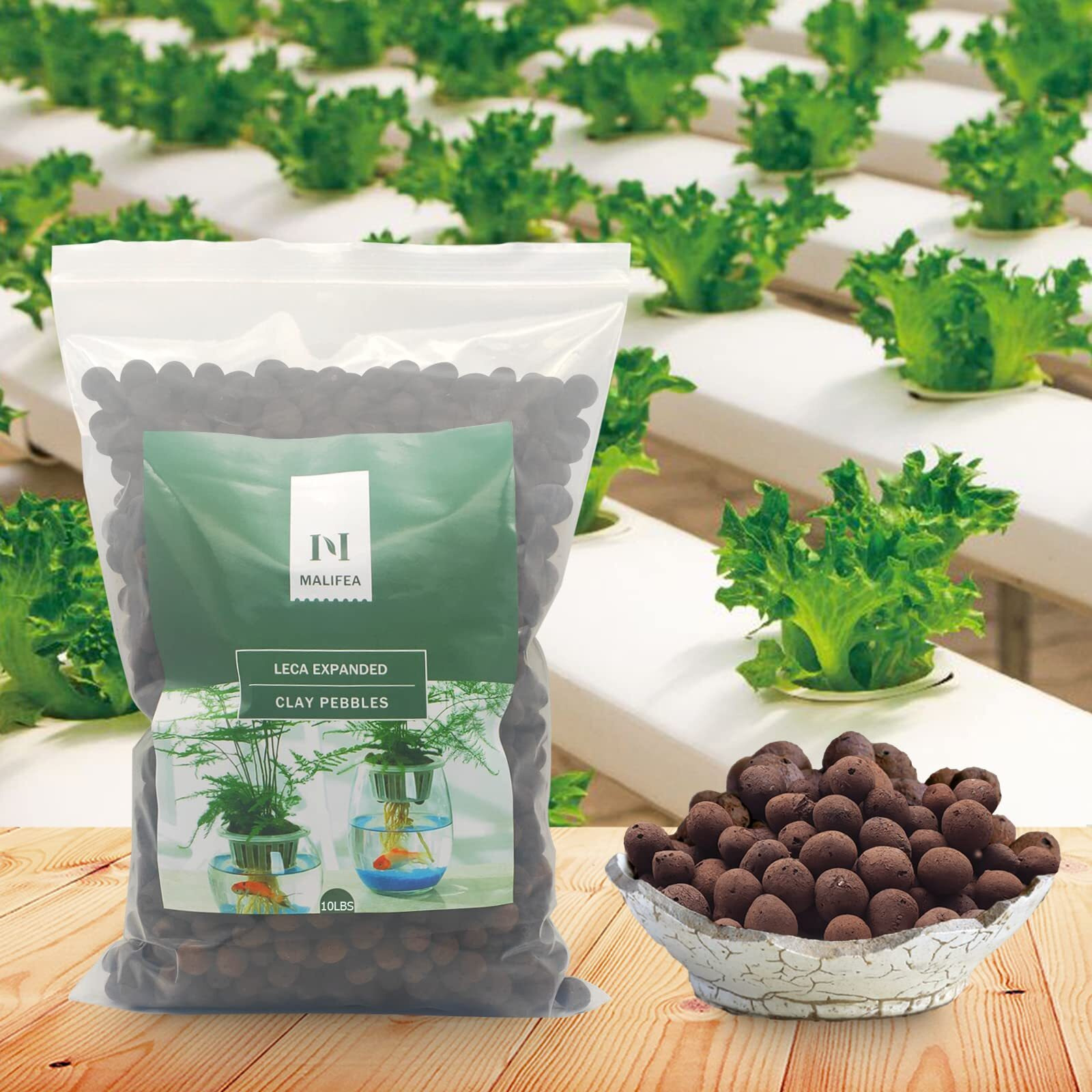 Malifea 10Lbs Leca Expanded Clay Pebbles Hydroponics Supplies For Indoor Garden Plants (10Lbs)
