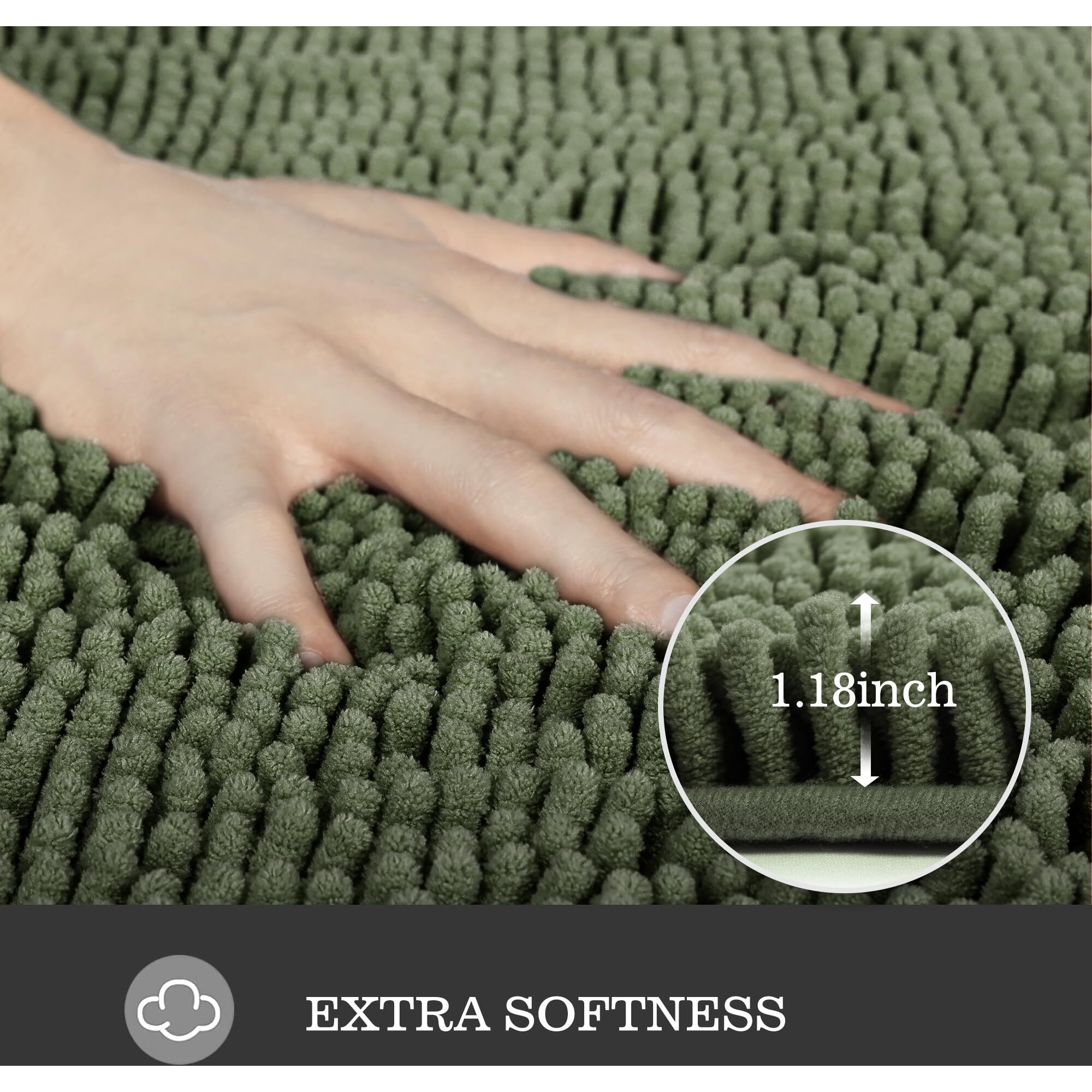 Yeaban Small Bathroom Rugs - Thick Chenille Bath Mats | Absorbent And Washable Bath Rug Non-Slip, Plush And Soft Rugs For Bathroom, Shower, Sink(12"" X 18"", Olive Green)