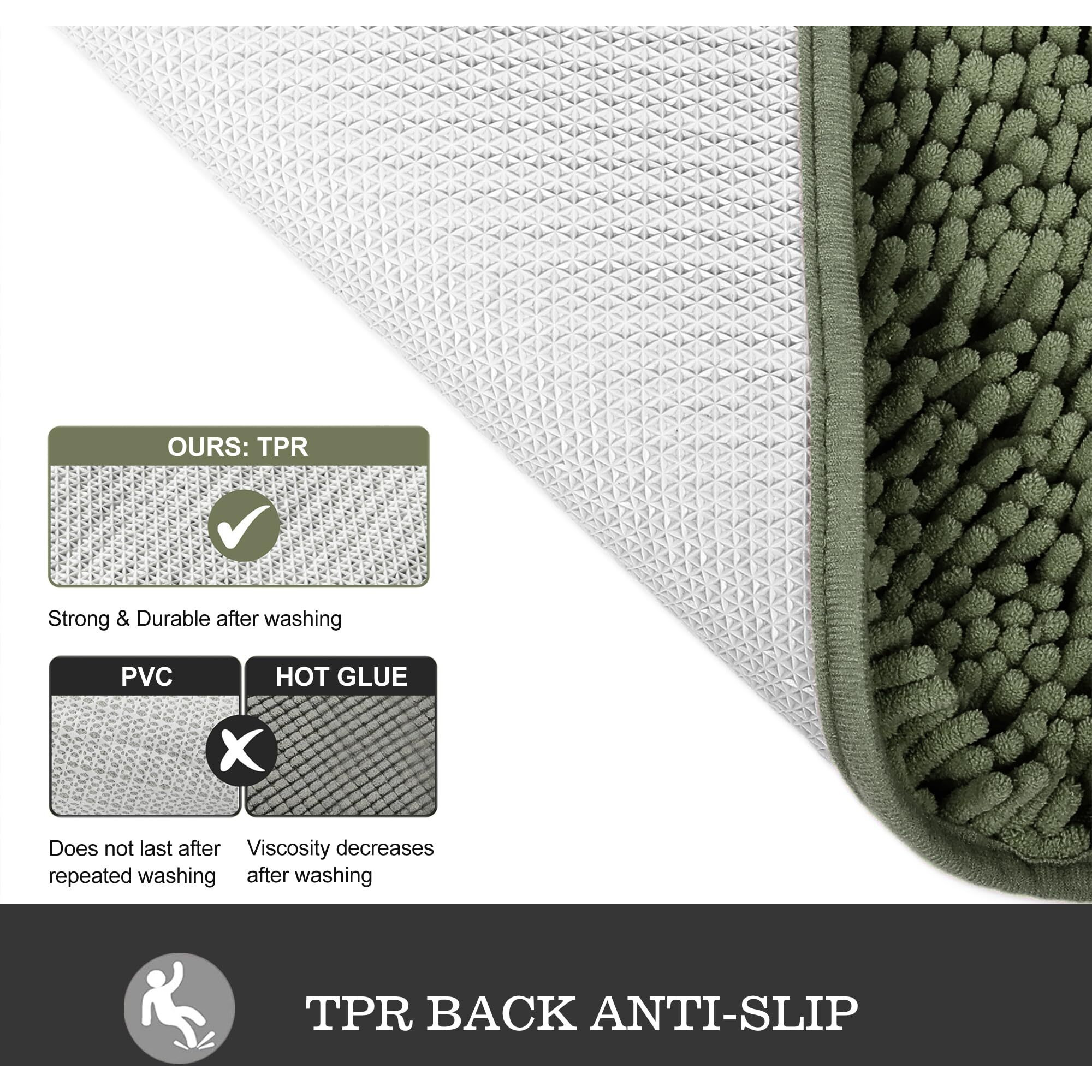 Yeaban Small Bathroom Rugs - Thick Chenille Bath Mats | Absorbent And Washable Bath Rug Non-Slip, Plush And Soft Rugs For Bathroom, Shower, Sink(12"" X 18"", Olive Green)