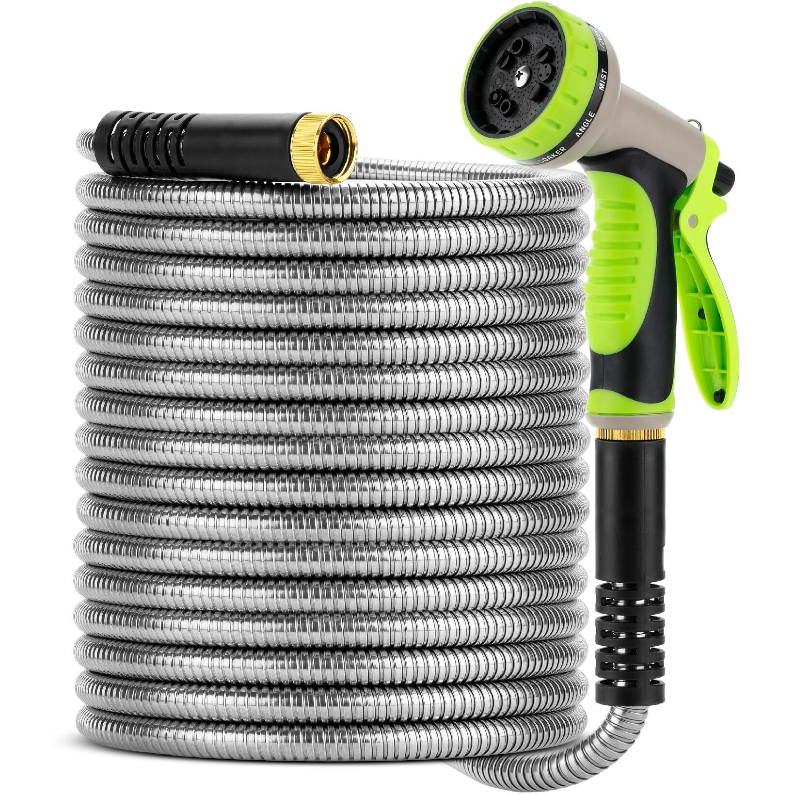 Unco- Garden Hose 50 Feet, Stainless Steel Hose With 10 Functions Spray Nozzle, Silver Metal Hose 50 Ft, Metal Garden Hose 50 Ft, Stainless Steel Garden Hose 50 Ft, No Kink Garden Hose