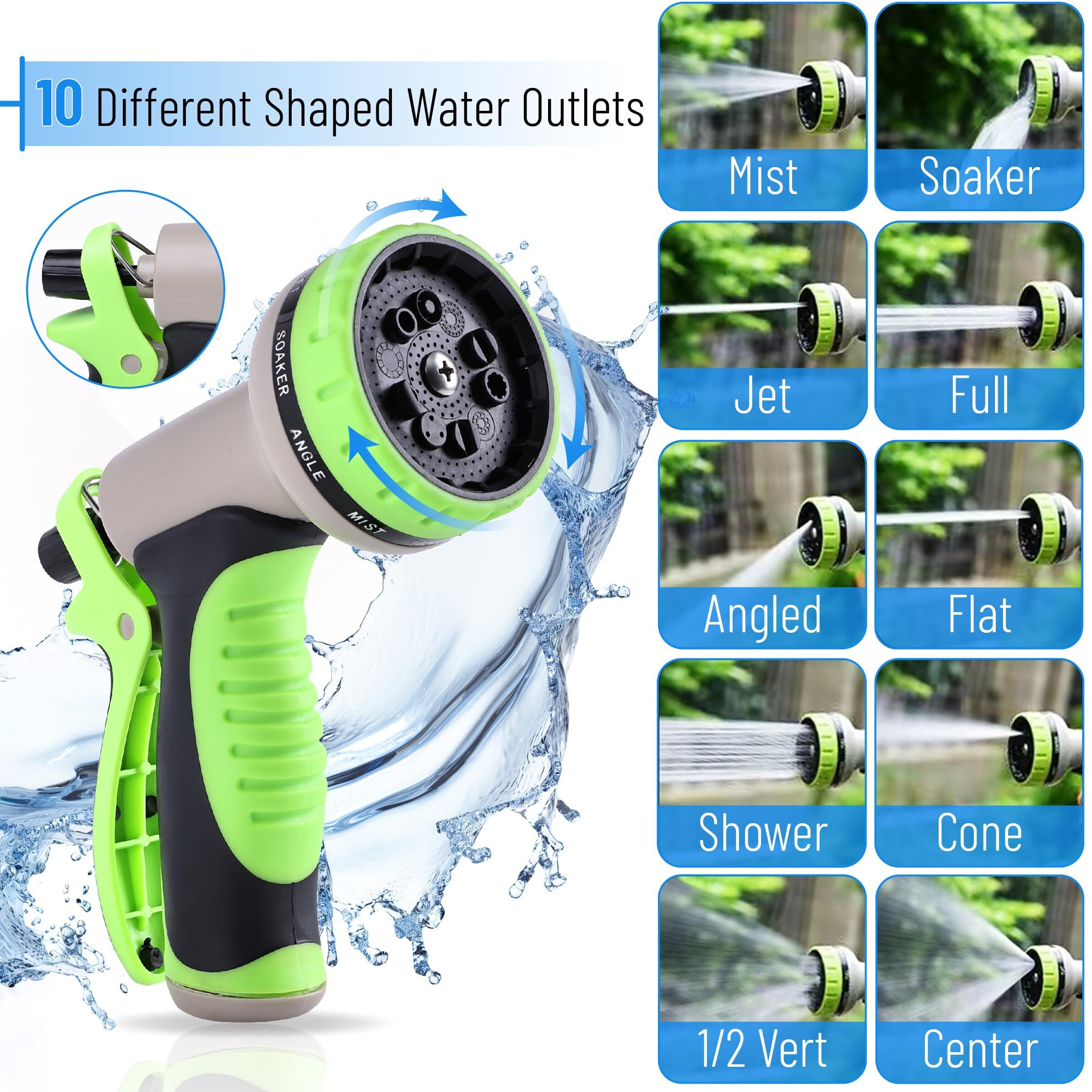 Unco- Garden Hose 50 Feet, Stainless Steel Hose With 10 Functions Spray Nozzle, Silver Metal Hose 50 Ft, Metal Garden Hose 50 Ft, Stainless Steel Garden Hose 50 Ft, No Kink Garden Hose