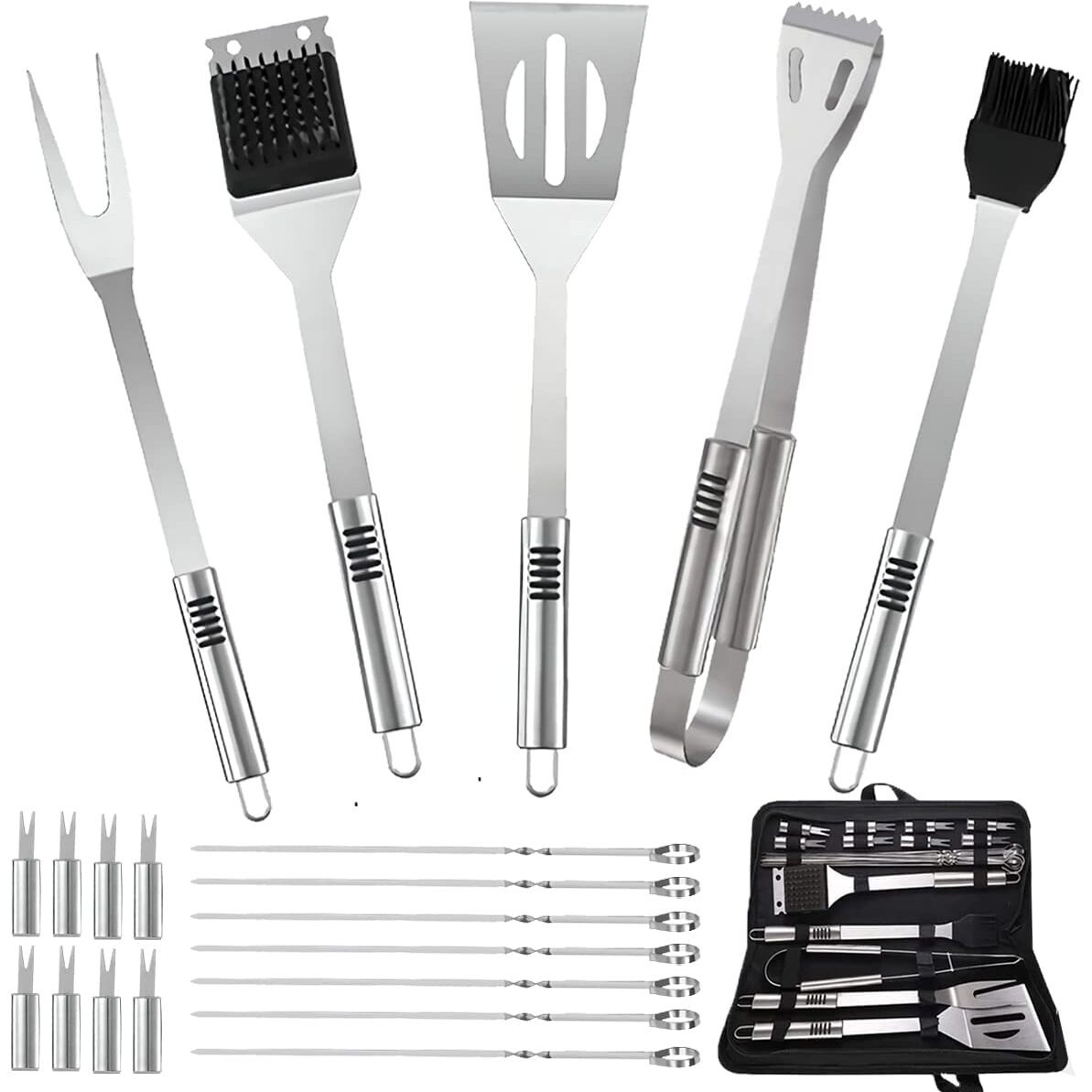 Bbq Accessories Kit - 20Pcs Stainless Bbq Grill Tools Set For Smoker Camping Barbecue Grilling Tools Bbq Utensil Set Outdoor Cooking Tool Set With Canvas Bag Gift For Thanksgiving Day, Christmas
