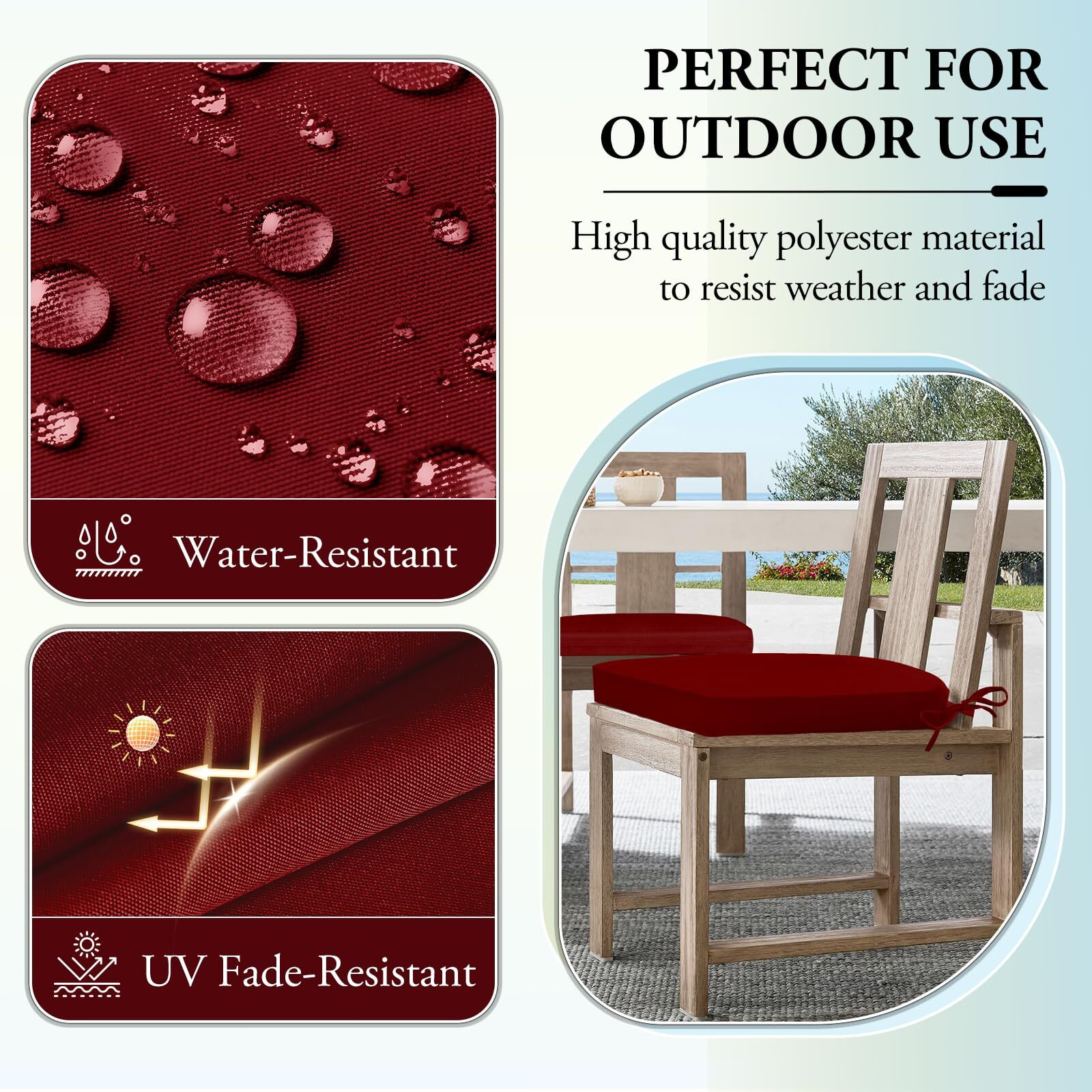 Wellsin Outdoor Chair Cushions For Patio Furniture - Patio Chair Cushions Set Of 6 - Waterproof Round Corner Outdoor Seat Cushions 17"&quotX16"&quotX2"", Burgundy