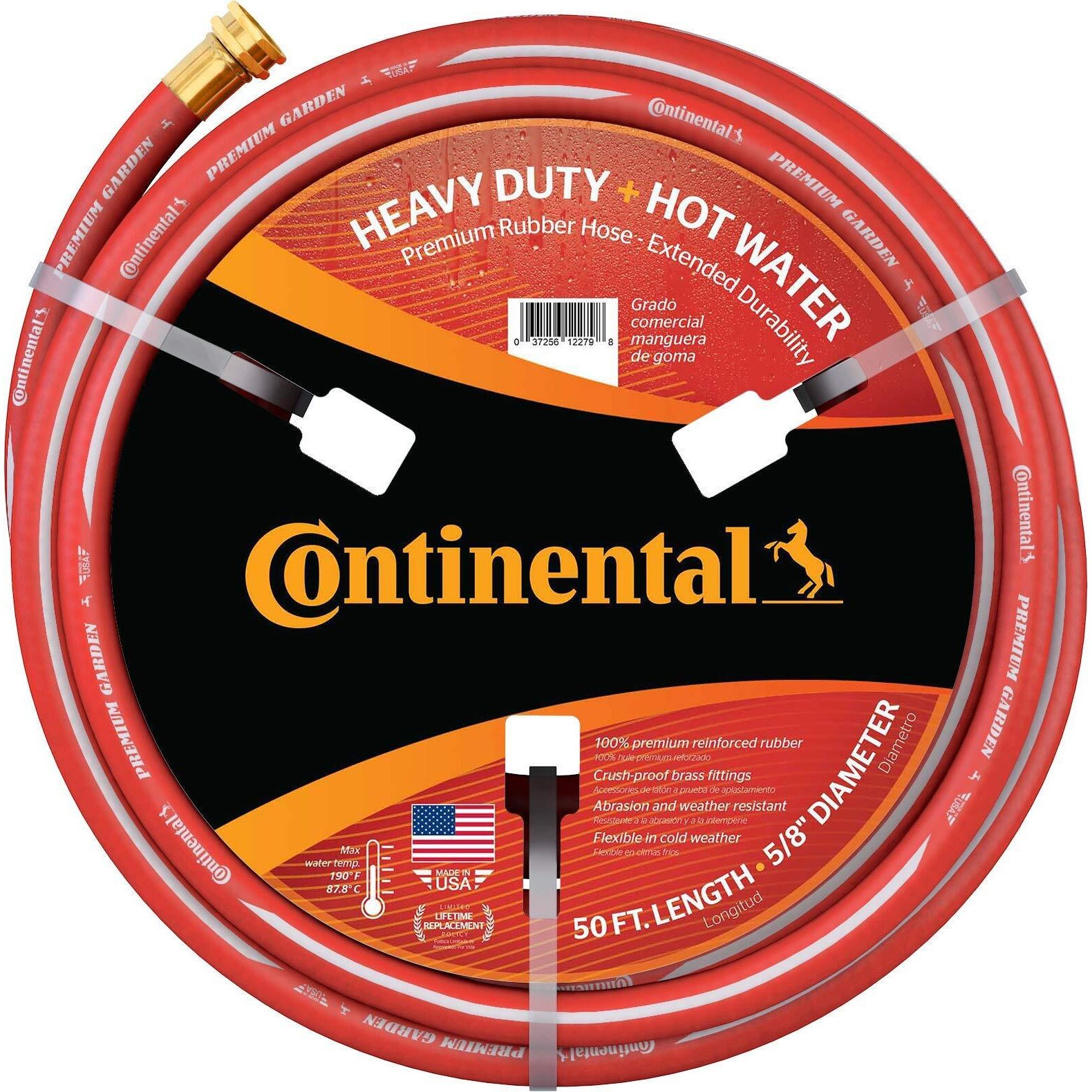 Continental Premium Garden Red Heavy Duty Hot Water Garden Hose, 5/8In Inside Diameter X 50Ft Length, Male X Female Garden Hose Thread