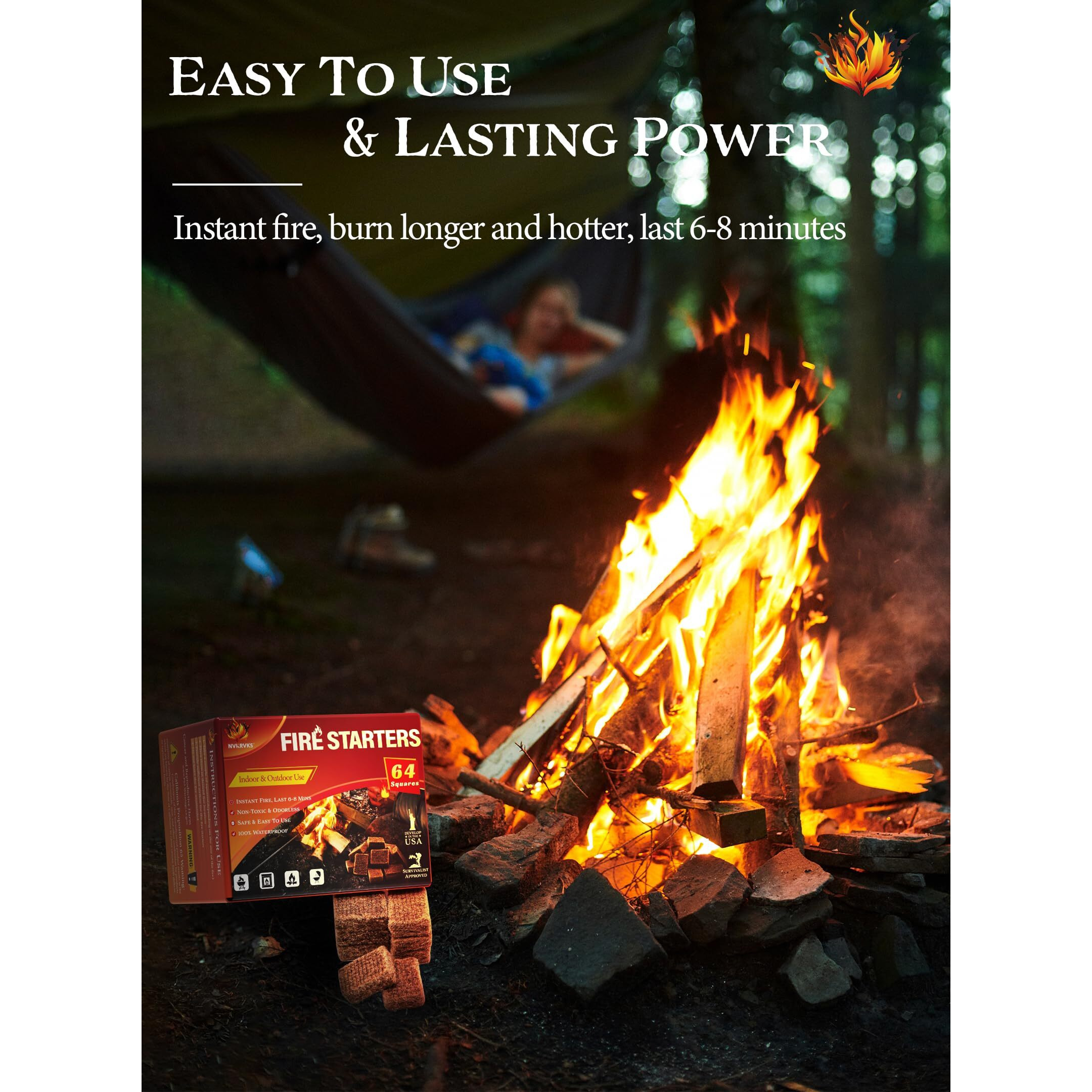Nvkrvks Fire Starter, Easy-Burning Fire Starter Squares For Wood Stoves, Campfires, Grill Pit And Fireplace, Natural & Waterproof Bbq Fire Starters, 64 Mini Square