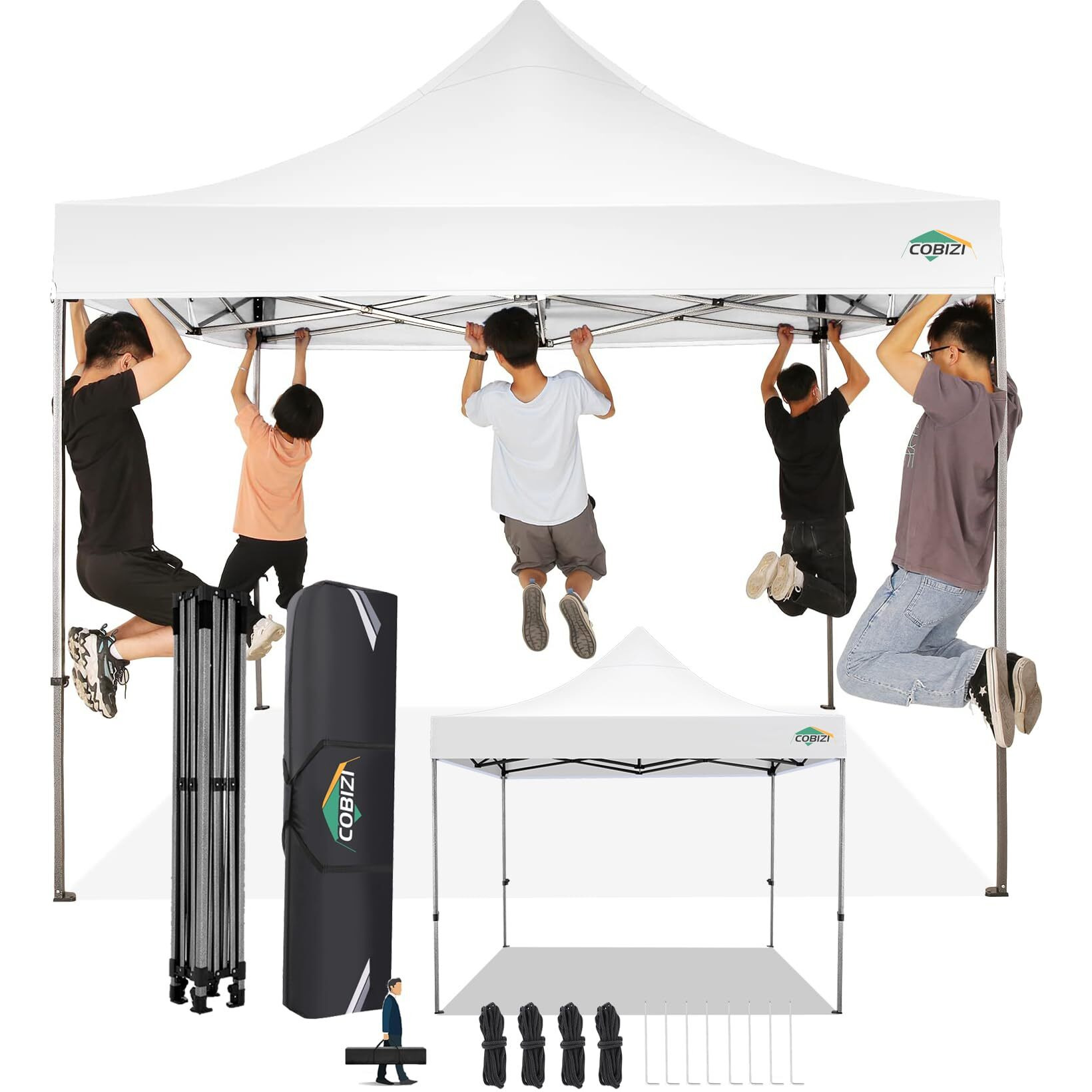Cobizi 10X10 Pop Up Canopy Without Sidewall,Heavy Duty Canopy Upf 50+ All Season Wind Waterproof Commercial Outdoor Wedding Party Tents For Parties Canopy Gazebo With Carry Bag(10 X 10 Ft White)