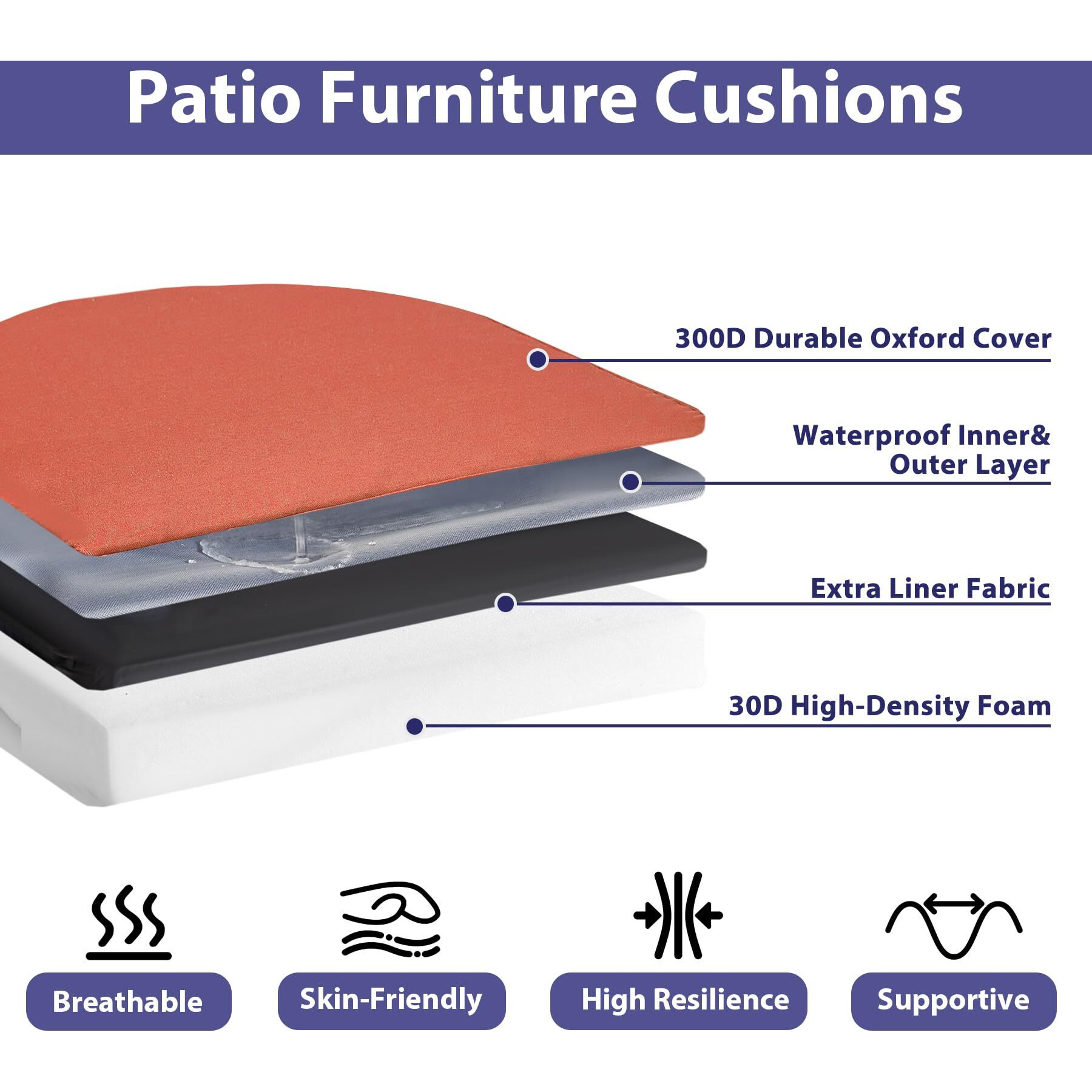 Ipynbap Outdoor Chair Cushions Set Of 4,Waterproof Outdoor Seat Cushions For Patio Furniture,Patio Chair Cushions With Ties, Round Corner Outdoor Chair Pads For Garden, 19"" X 19"" X 3"", Spice