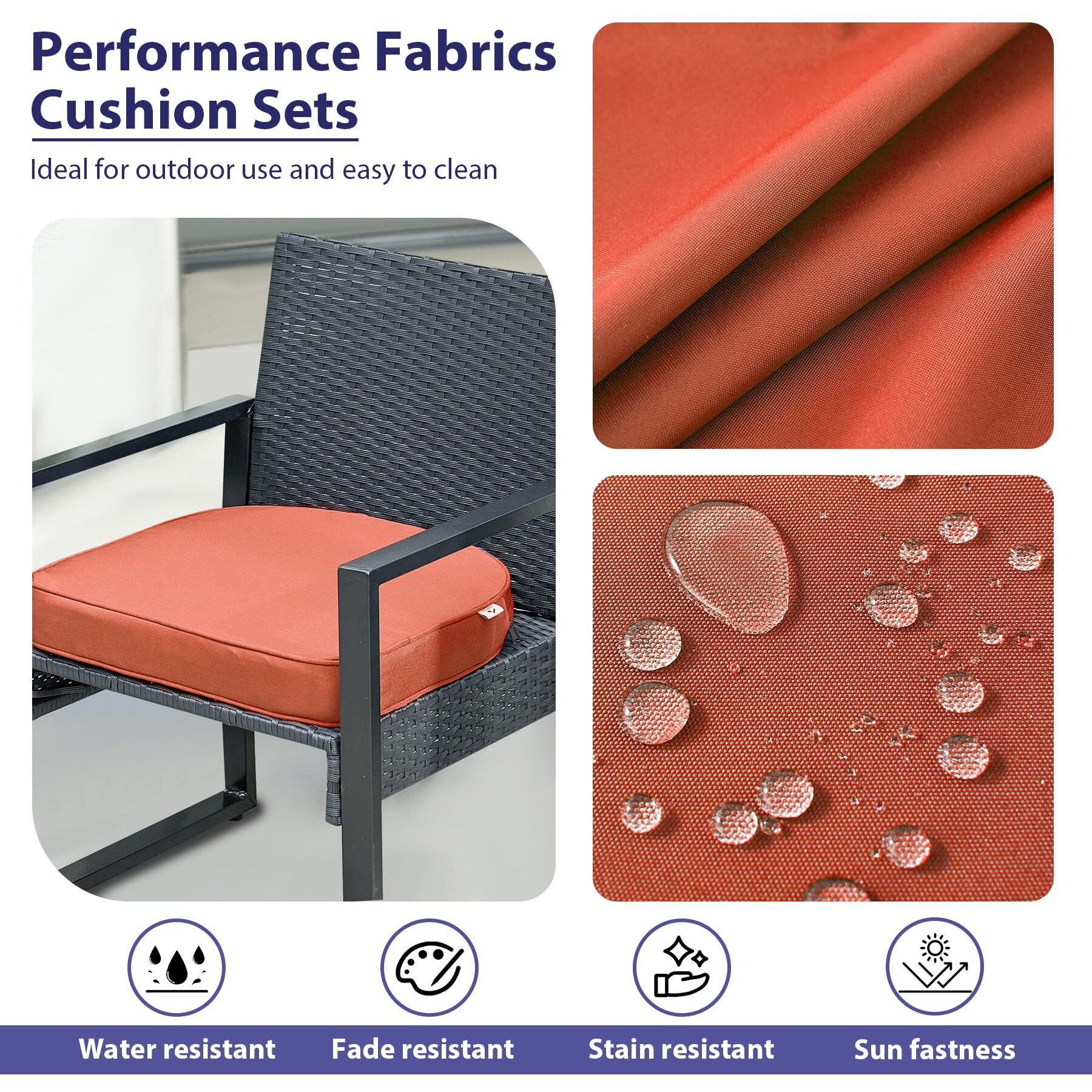 Ipynbap Outdoor Chair Cushions Set Of 4,Waterproof Outdoor Seat Cushions For Patio Furniture,Patio Chair Cushions With Ties, Round Corner Outdoor Chair Pads For Garden, 19"" X 19"" X 3"", Spice