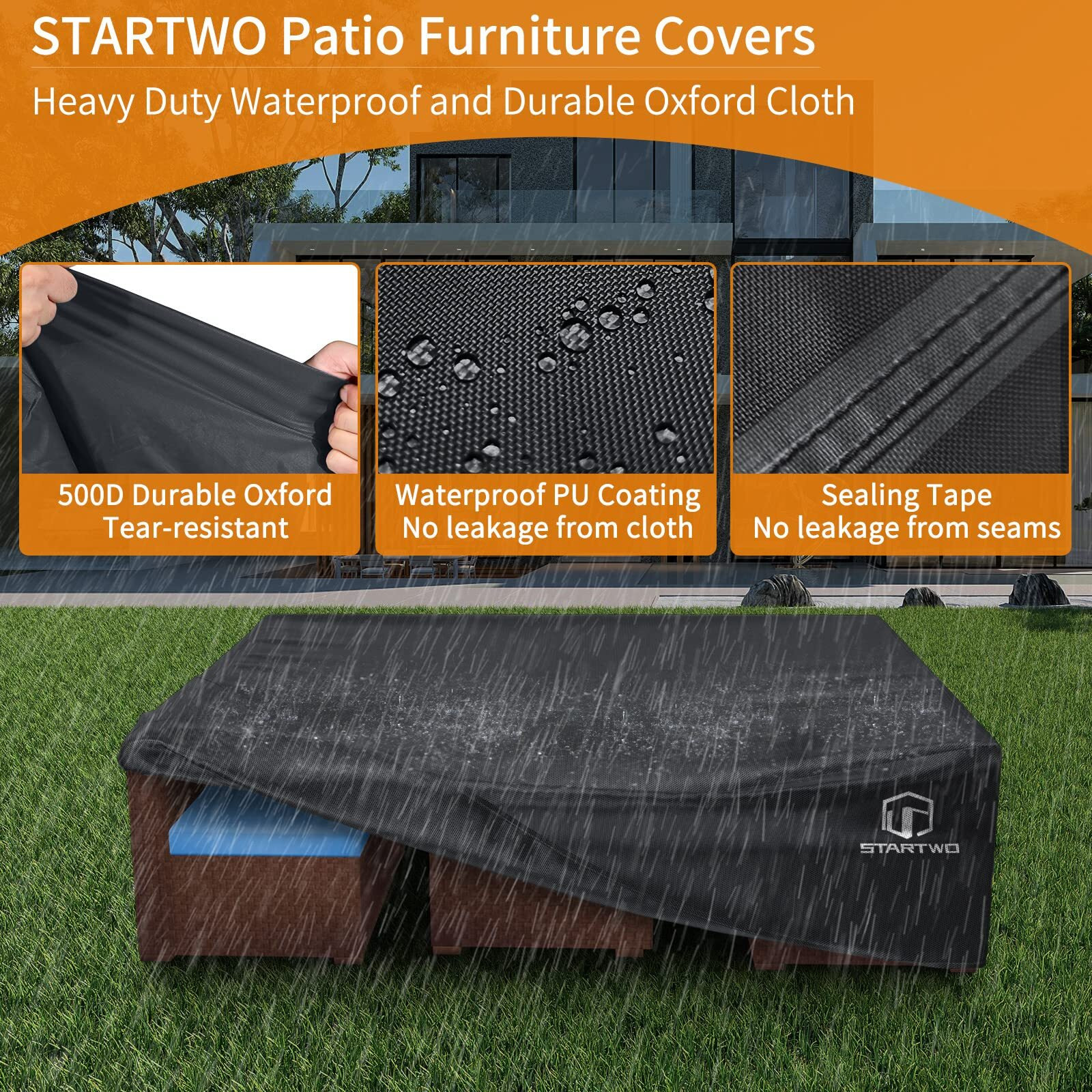 Startwo Patio Furniture Covers Waterproof, Anti-Uv Tear-Resistant Heavy Duty Outdoor Furniture Cover For Sectional Sofa, Patio Table Cover, 78"&quotLx62"&quotWx30"&quotH, Black
