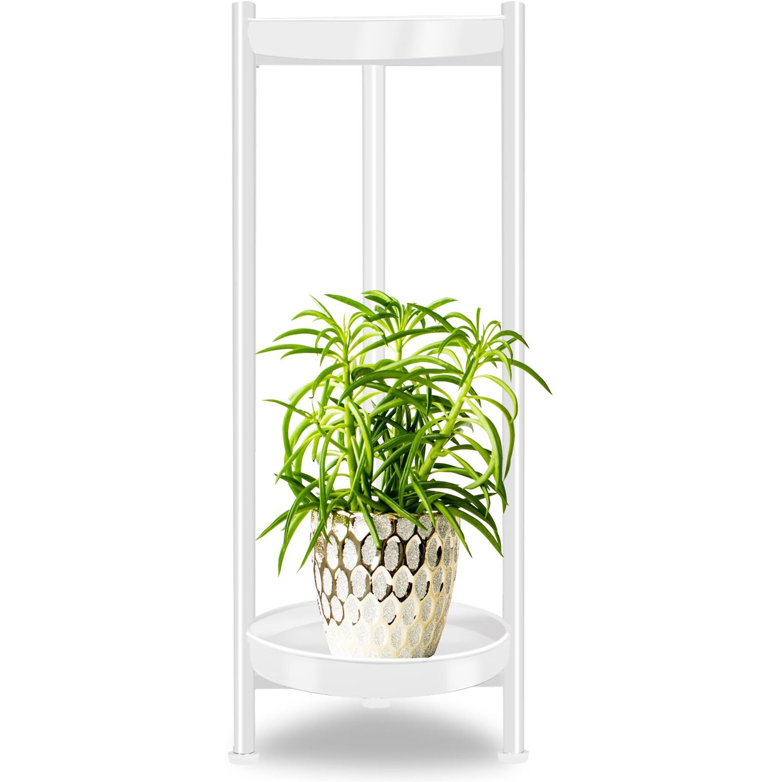 Lilybud--Lily Plant Stand Indoor Outdoor, 2 Tier Plant Stands For Indoor Outdoor Plants, 30'' Tall Flower Stand White Plant Shelf Metal Display Rack For Patio Garden Deck Living Room