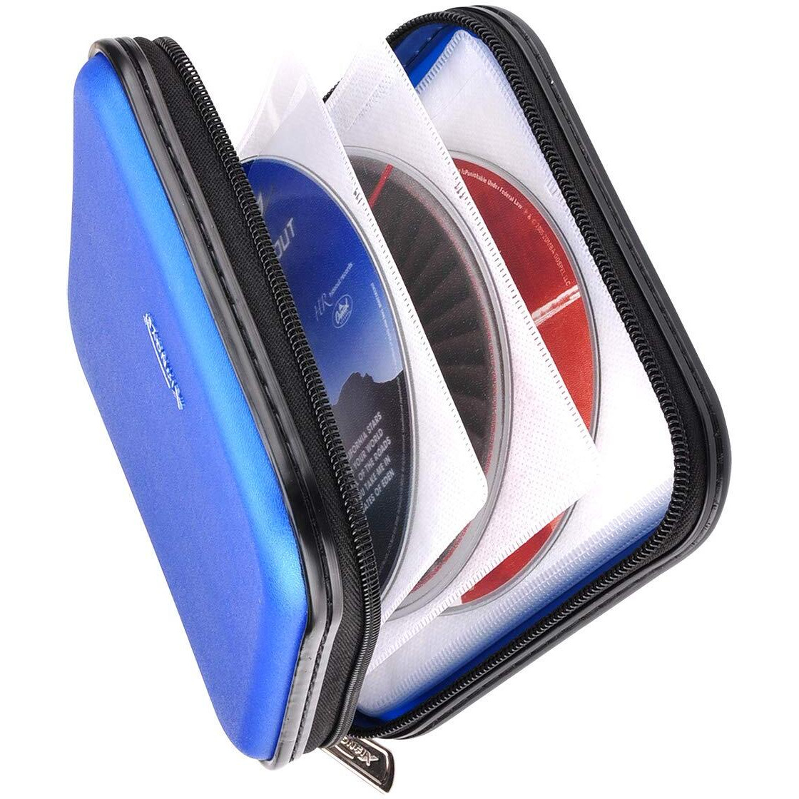 Xiongye Cd Dvd Wallet, 32 Capacity Heavy Duty, Dvd Cd Case Holder For Car, Portable Dvd Storage Disk, Hard Shell Case (32 Capacity,Blue)