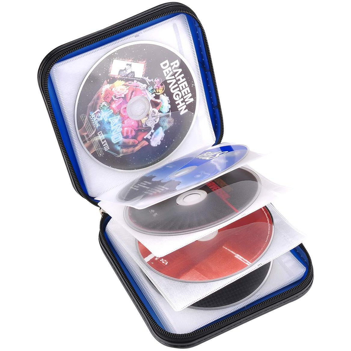 Xiongye Cd Dvd Wallet, 32 Capacity Heavy Duty, Dvd Cd Case Holder For Car, Portable Dvd Storage Disk, Hard Shell Case (32 Capacity,Blue)