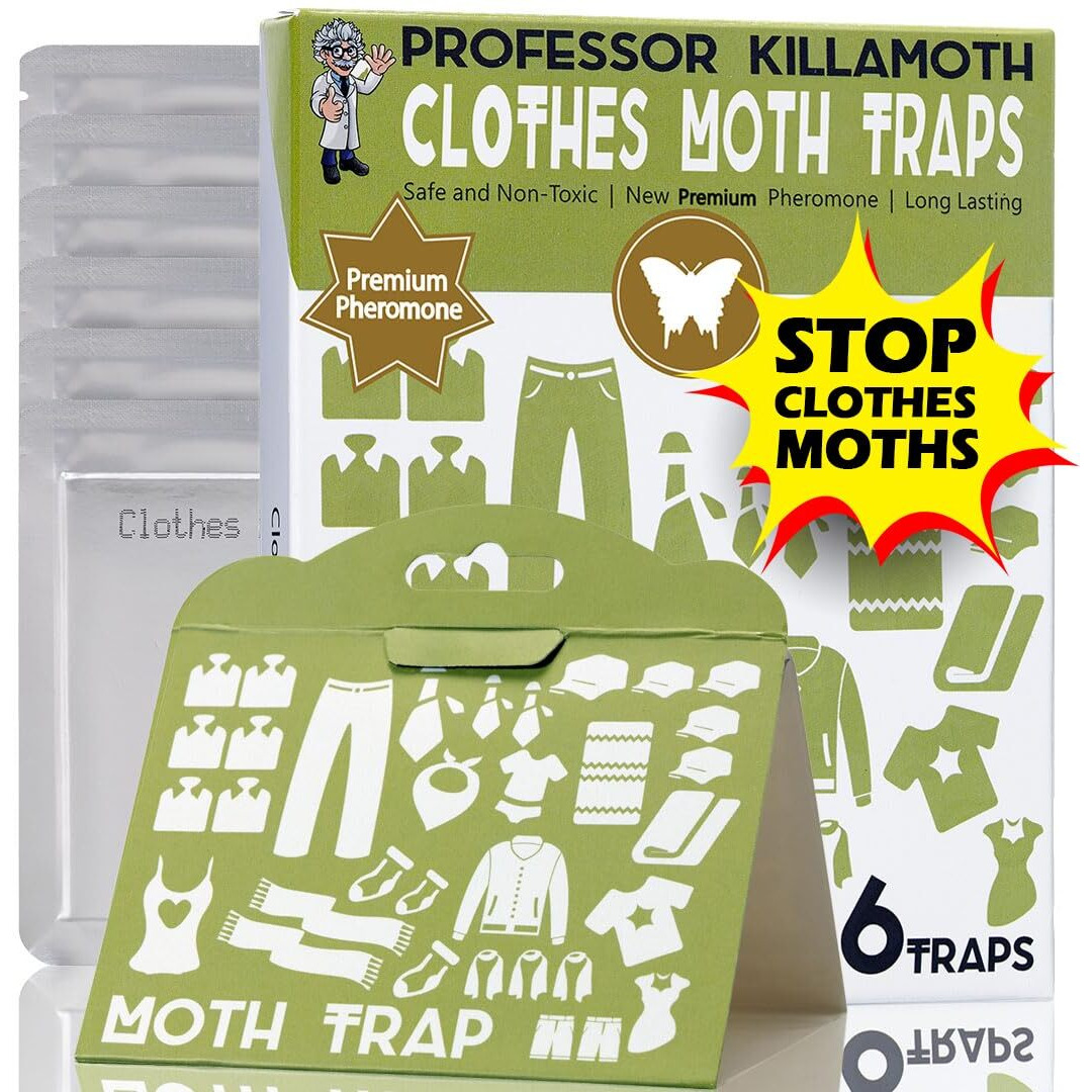 Clothes Moth Traps 6 Pack | Child And Pet Safe | No Insecticides | Premium Attractant | Protect Clothes, Sweaters, Wool, Carpet | Safe Moth Killer