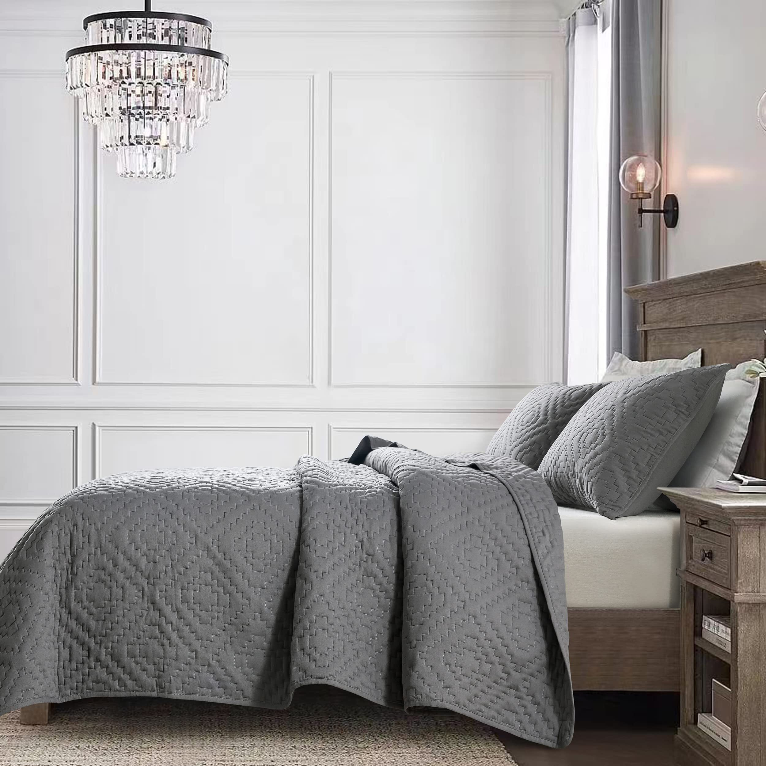 R.Share Dark Grey Twin Size Quilt Bedding Sets With Pillow Sham, Boho Lightweight Soft Bedspread Coverlet, Quilted Blanket Thin Comforter Bed Cover For All Season, 2 Pieces, 68X90 Inches