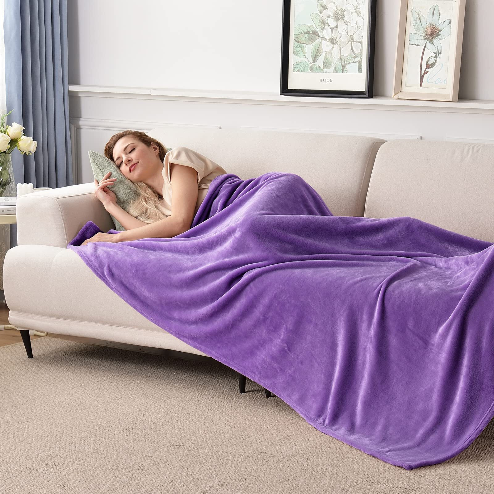Sochow Flannel Fleece Blanket Luxury Twin Xl Size, All Season Lightweight Super Soft Cozy Blanket For Bed Or Couch, Purple, 66X90 Inches
