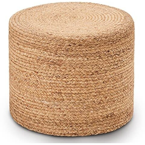 Wimarsbon 18'' Pouf Ottoman, Natural Braided Poof, Round Poufs, Rustic Handweave Lounge Pouffe, Boho Footrest Stool For Bedroom, Accent Table Or Seat For Patio, Living Room (68Ld)