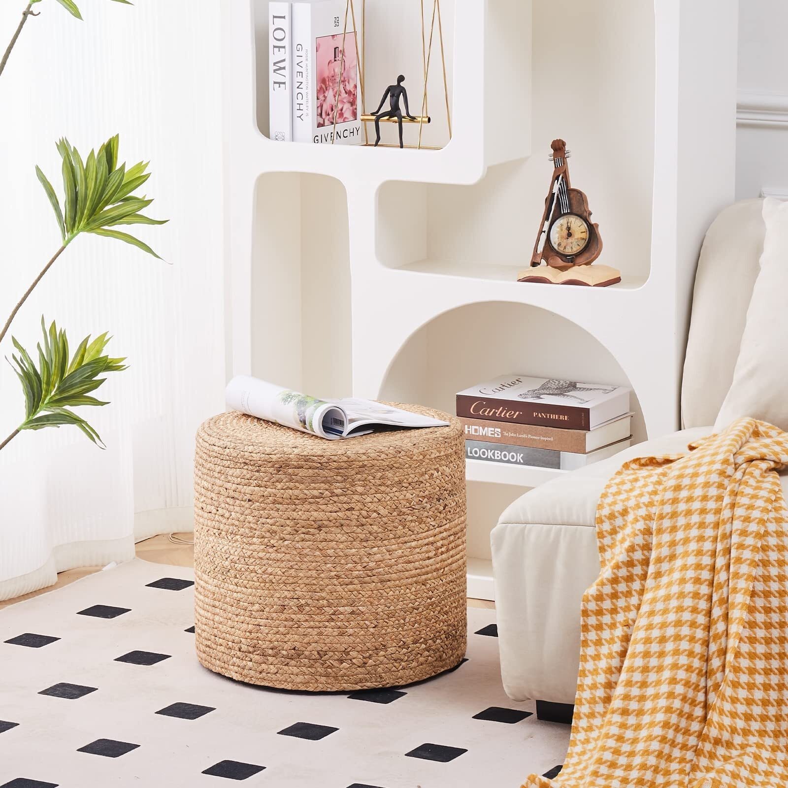 Wimarsbon 18'' Pouf Ottoman, Natural Braided Poof, Round Poufs, Rustic Handweave Lounge Pouffe, Boho Footrest Stool For Bedroom, Accent Table Or Seat For Patio, Living Room (68Ld)