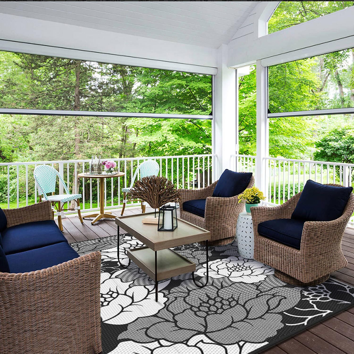 Genimo Outdoor Rug For Patio Clearance, 5'X8' Waterproof Mat, Reversible Plastic Straw Camping Carpet, Large Area Rugs For Rv, Backyard, Deck, Porch, Picnic, Mix-Black & White