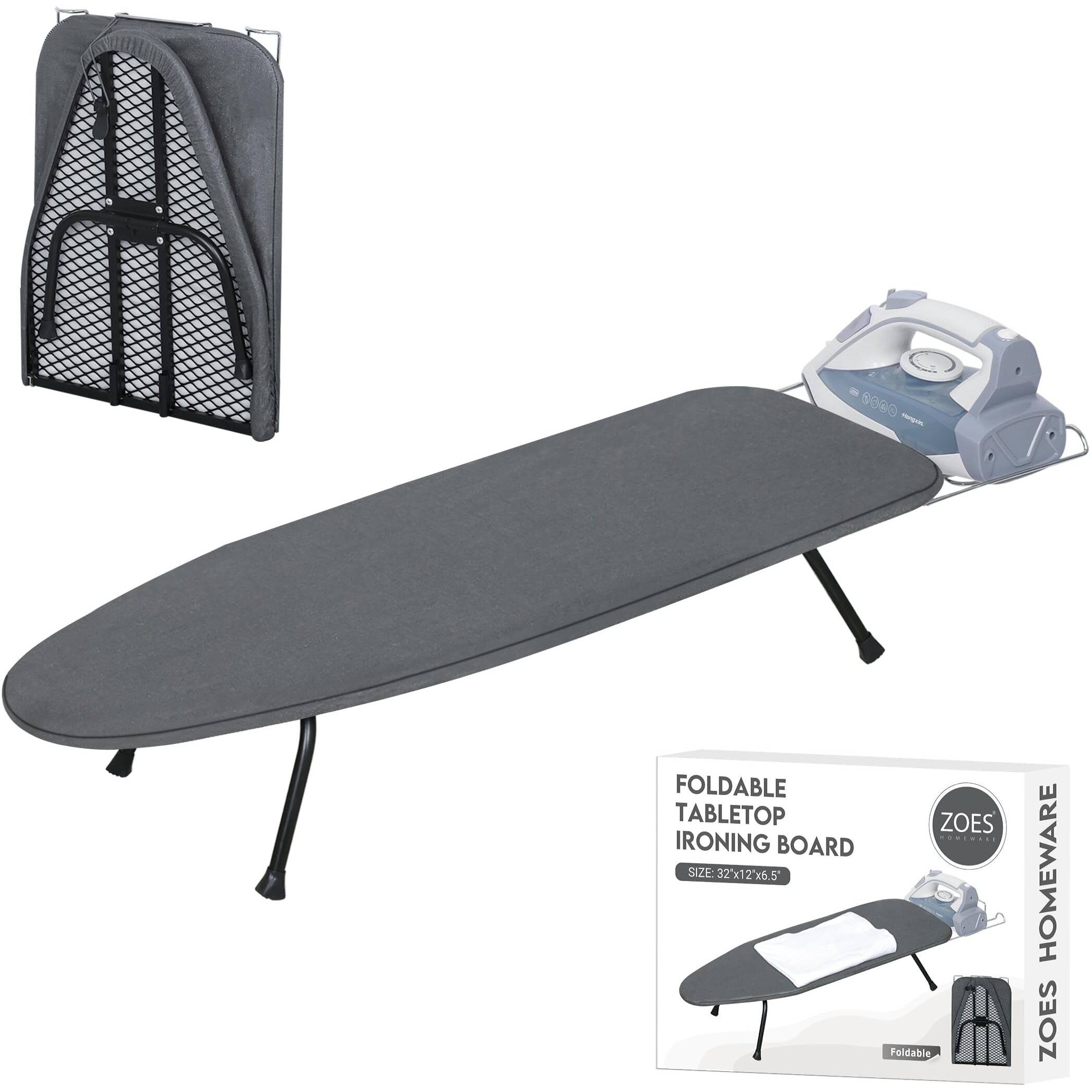 Zoes Homeware Metal Mesh Panel Tabletop Ironing Board | Foldable Iron Board | Heavy Duty Small Iron Board With Heat Resistant Cover And 100% Cotton 8Mm Thicken Pad | 31.5"&quotX11.8"&quotX6.2""