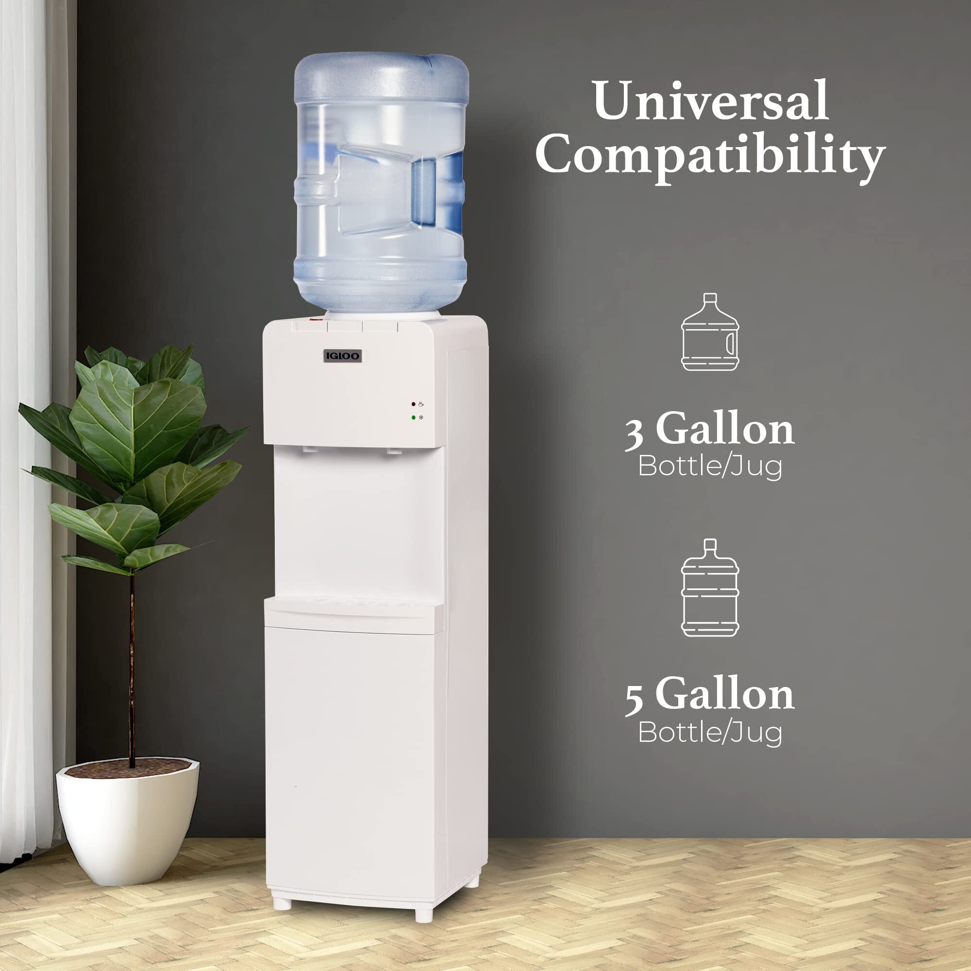 Igloo Top Loading Hot And Cold Water Dispenser - Water Cooler For 5 Gallon Bottles And 3 Gallon Bottles - Includes Child Safety Lock - Water Machine Perfect For Home, Office, & More - White