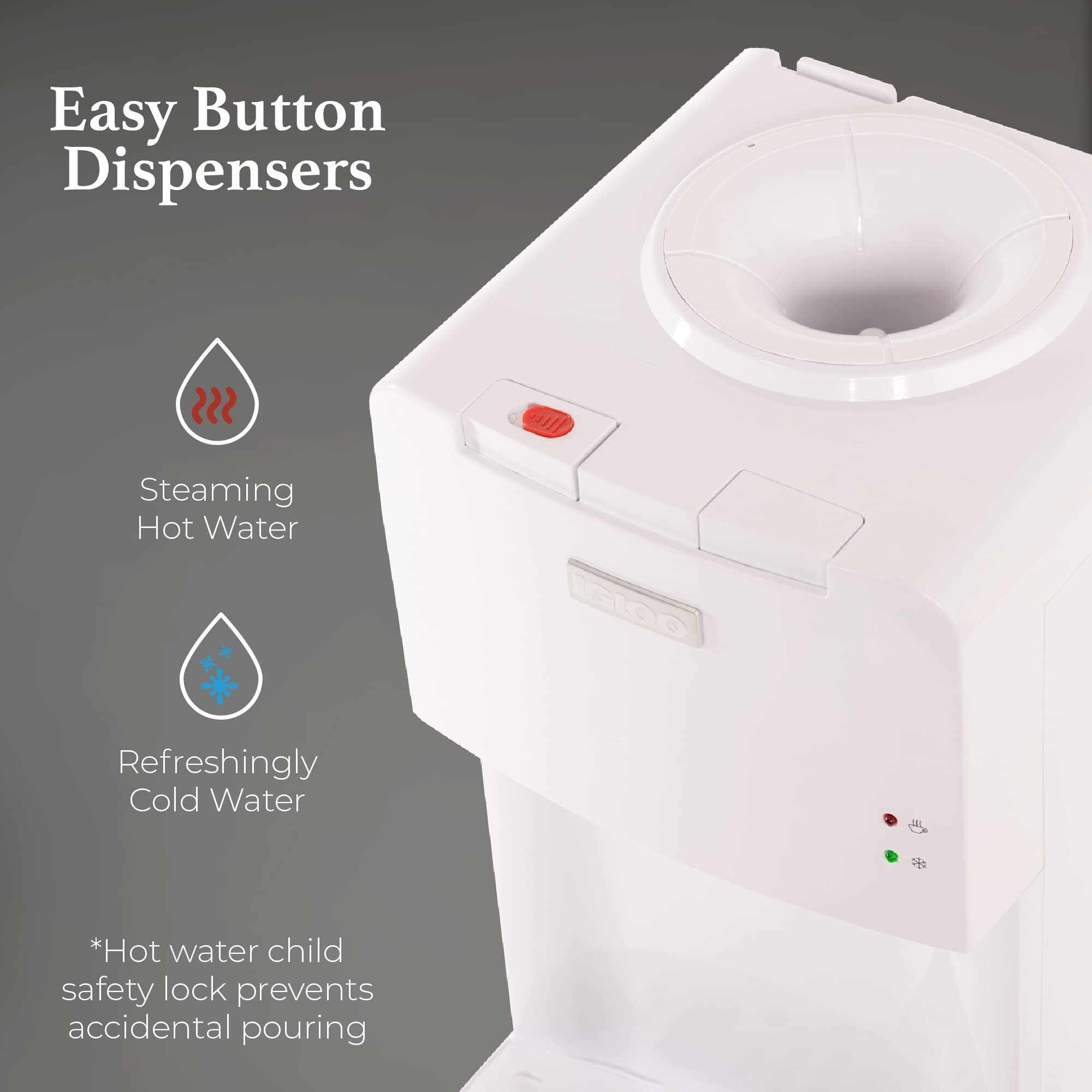 Igloo Top Loading Hot And Cold Water Dispenser - Water Cooler For 5 Gallon Bottles And 3 Gallon Bottles - Includes Child Safety Lock - Water Machine Perfect For Home, Office, & More - White